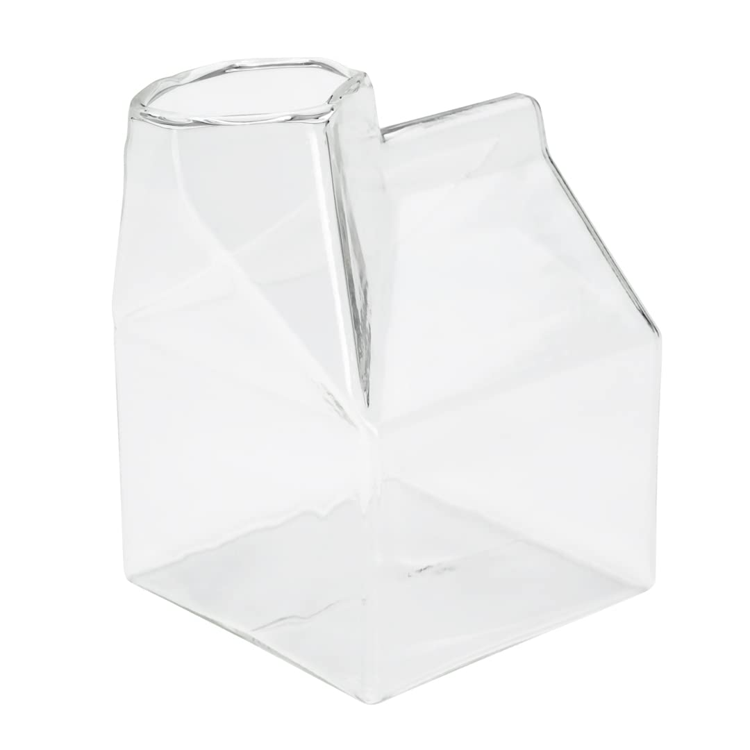 **12oz Reusable Glass Milk Carton - Durable Clear Glass Creamer for Milk, Juice & Coffee | Dishwasher Safe | Perfect for Home, Restaurant & Cafe Use**