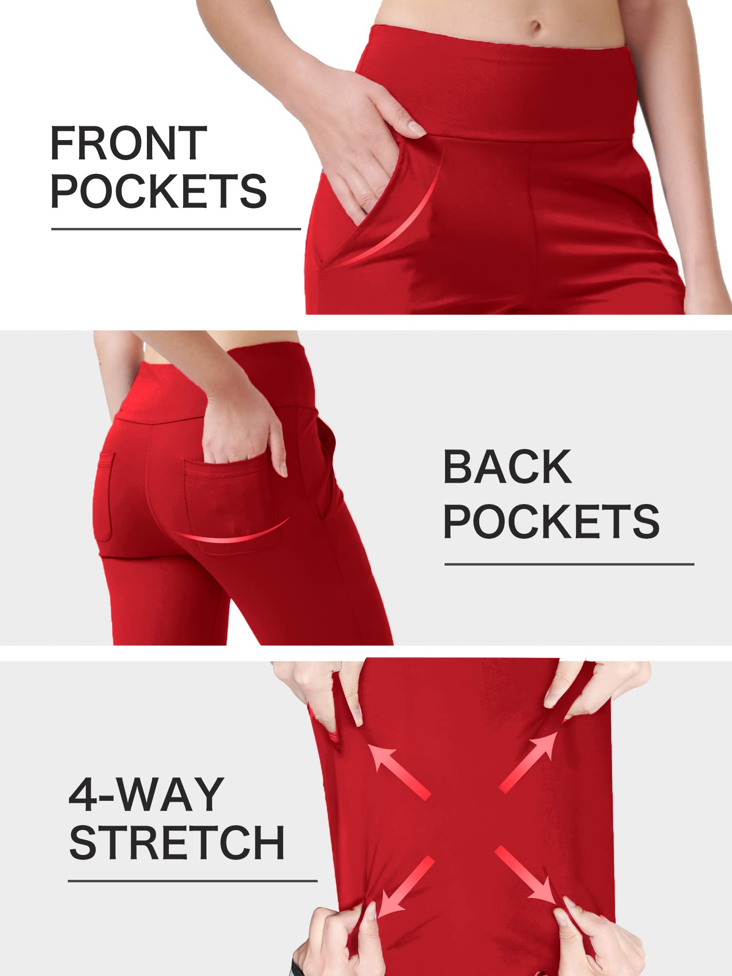 Nuveti Women's High Waisted Bootcut Yoga Pants with 4 Pockets - Tummy Control Workout & Work Pants for Yoga, Gym, Office & Casual Wear