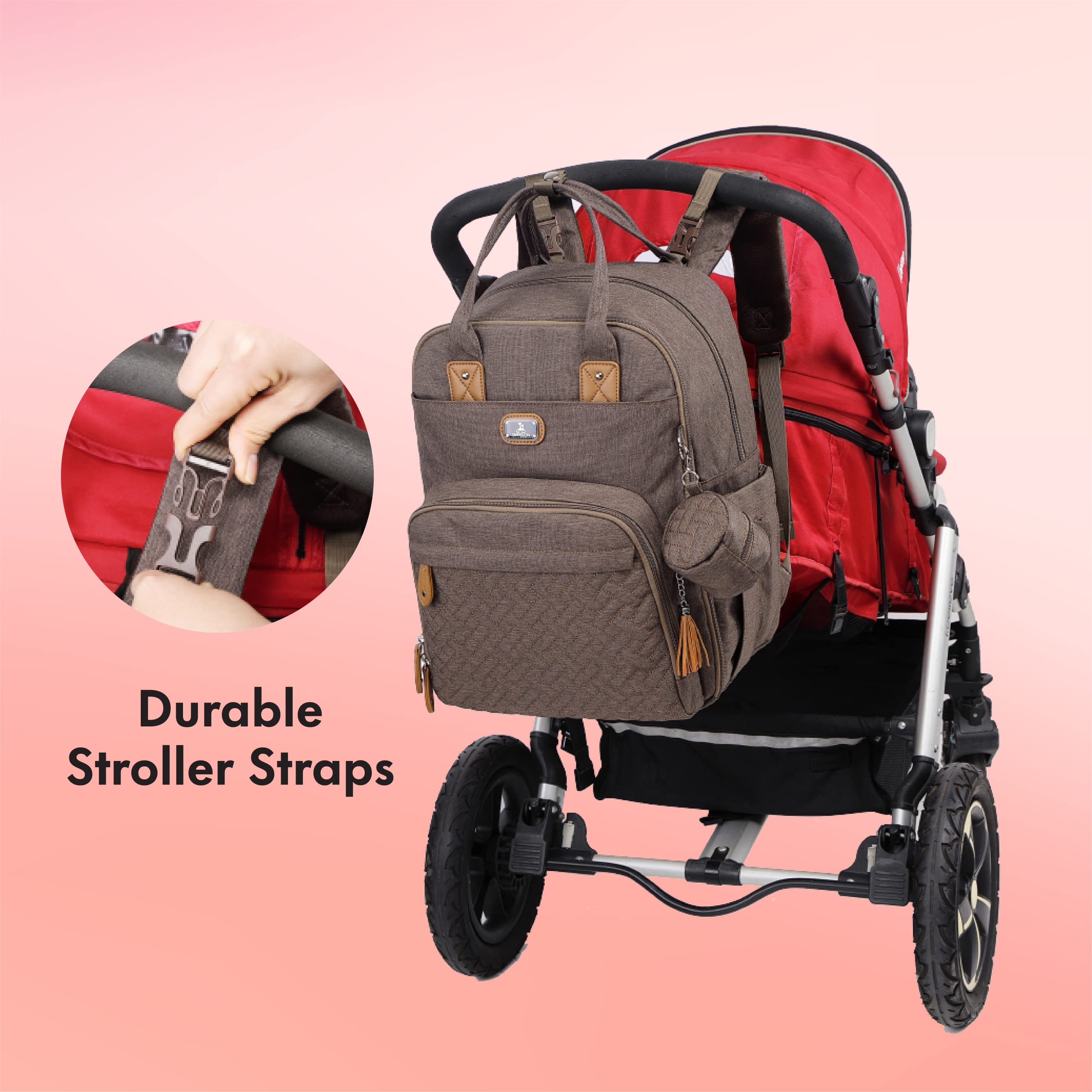 **Dikaslon Large Unisex Diaper Backpack with Changing Pad, Pacifier Case & Stroller Straps - Waterproof Baby Bag for Boys & Girls - Perfect for Travel, Daycare & Parenting On-The-Go (Brown)**