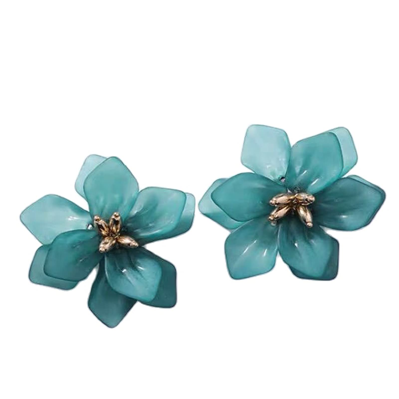 Handmade Bohemian Large Acrylic Clear Flower Stud Earrings - Matte Double Layer Petal Dangle Drop Earrings with Bud Design for Women & Girls | Perfect for Weddings, Parties & Boho Fashion Accessories