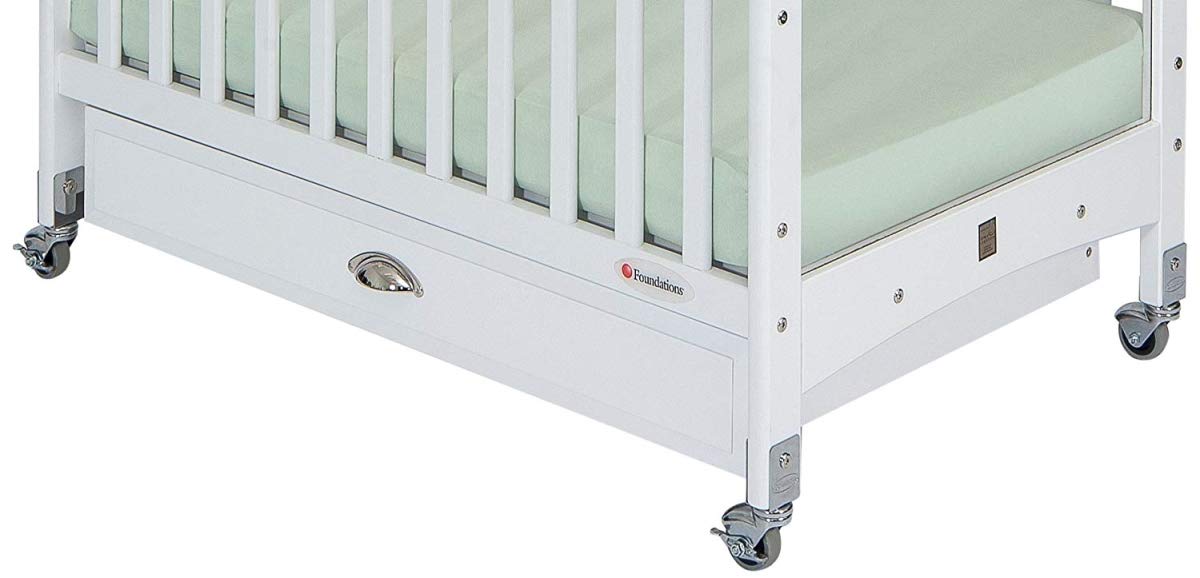 Foundations EZ Store Drawer with Magnasafe Latch - Wooden Storage Solution for Next Gen Serenity Compact Daycare Cribs | Extra Storage Space | White Finish | Perfect for Nursery Organization & Baby Essentials Storage