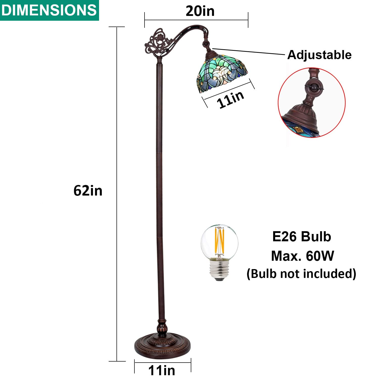 Tiffany Style Stained Glass Table Lamp & Floor Lamp Set of 2 - Elegant Reading Light for Living Room, Bedroom, Office - Perfect for Home Decor, Study Nook & Cozy Reading Corner