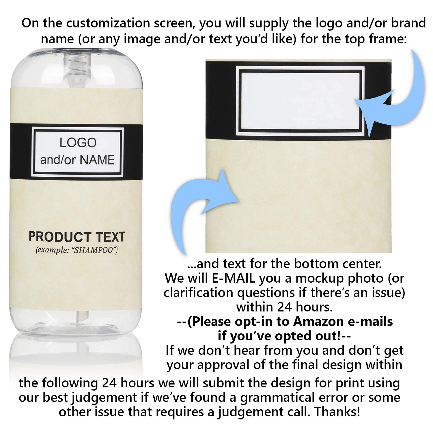 10-Pack Custom PET Plastic Refillable Pump Bottles with Black/Tan Waterproof Labels & Black Pumps - Clear Empty Containers for DIY Skincare, Essential Oils & Travel Toiletries