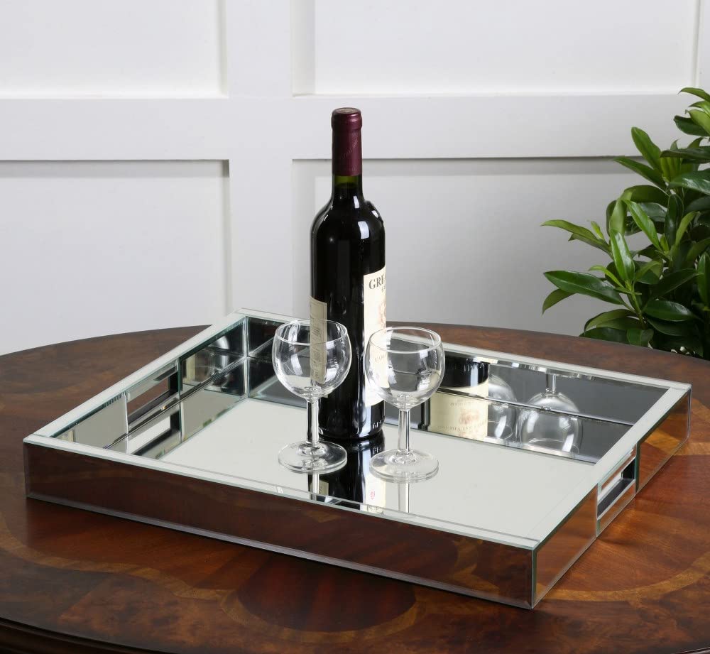 Stylish Uttermost Silver Rectangular Decorative Mirror Tray - Elegant Home Decor for Vanity, Entryway & Coffee Table Organization
