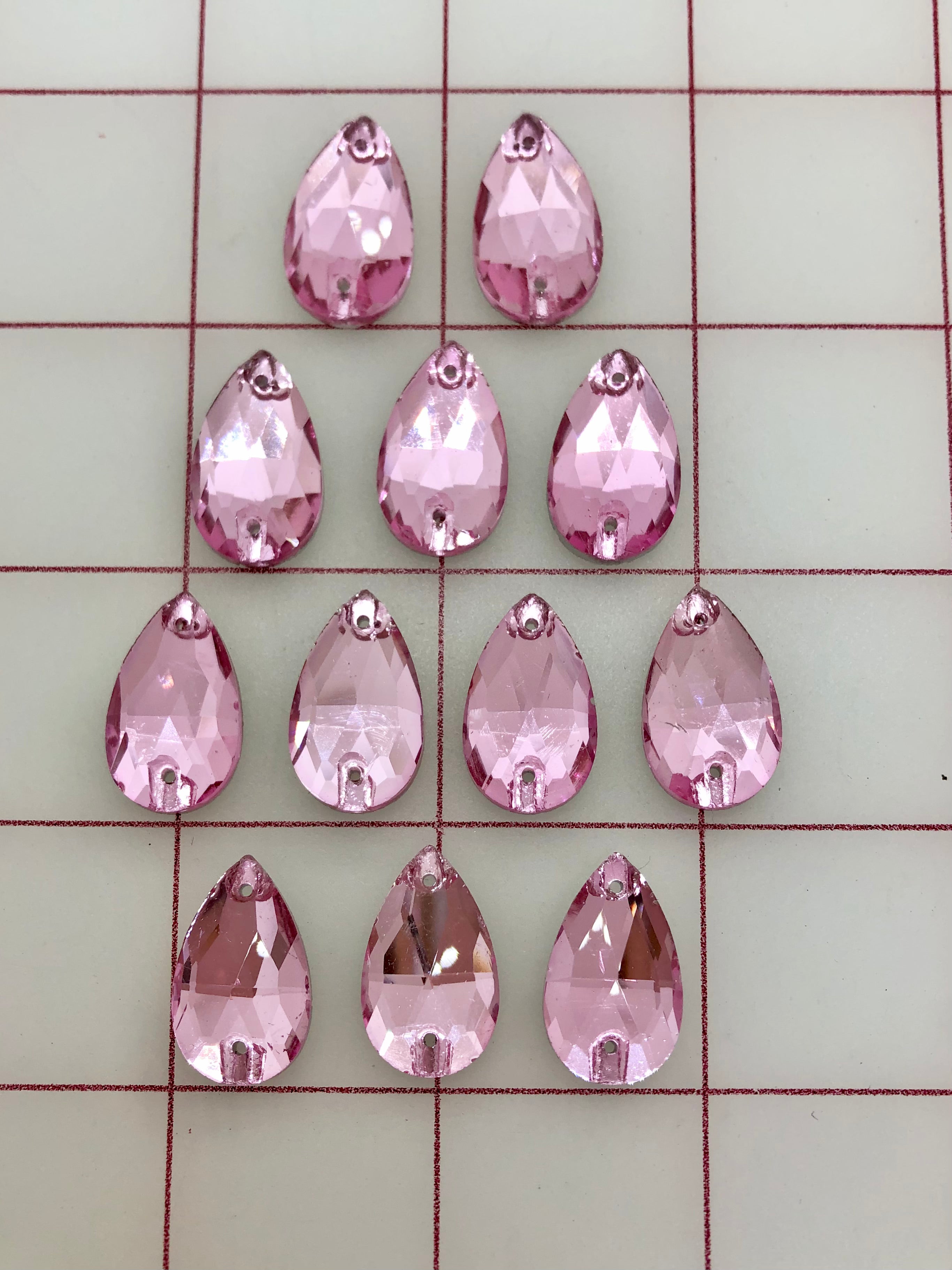 13x22mm Czech Bright Cut Light Pink Pear Shape Rhinestones for Sewing - Perfect for DIY Clothing, Bridal Dresses, Costumes and Craft Projects