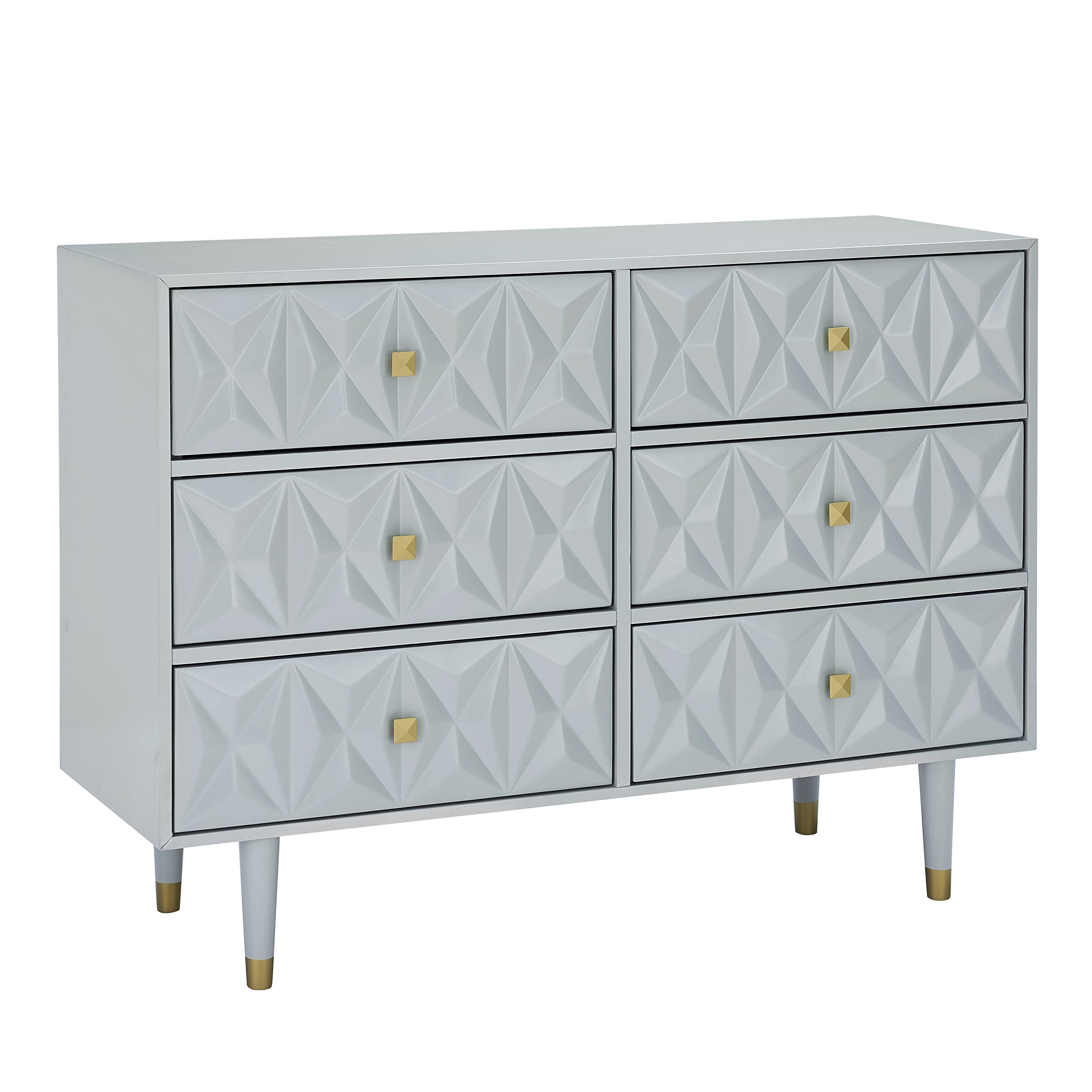 Linon Grey Six Drawer Geo Texture Dresser Sheerah Chest - Modern Bedroom Storage Furniture for Clothes & Accessories Organization - Perfect for Master Bedroom, Guest Room or Dorm Decor