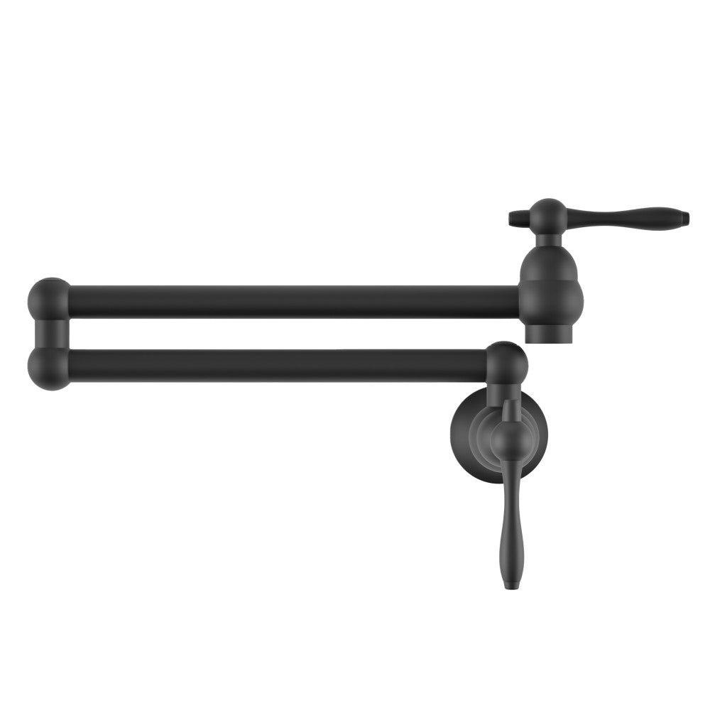 Matte Black Retractable Wall Mount Pot Filler Faucet - Premium Kitchen Sink Accessory for Cooking & Filling Large Pots