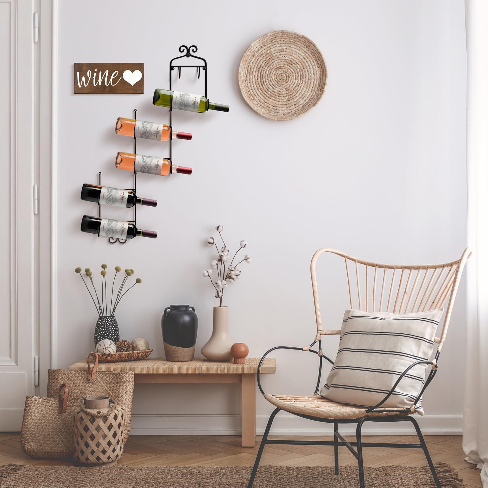 Sorbus 6-Tier Wall Mounted Towel Rack & Wine Holder - Durable Metal Bathroom Organizer for Towels, Washcloths, Spa, Gym, RV - Space-Saving Kitchen Bar & Wine Cellar Storage Solution (Perfect for Small Bathrooms, Campers & Home Bars)
