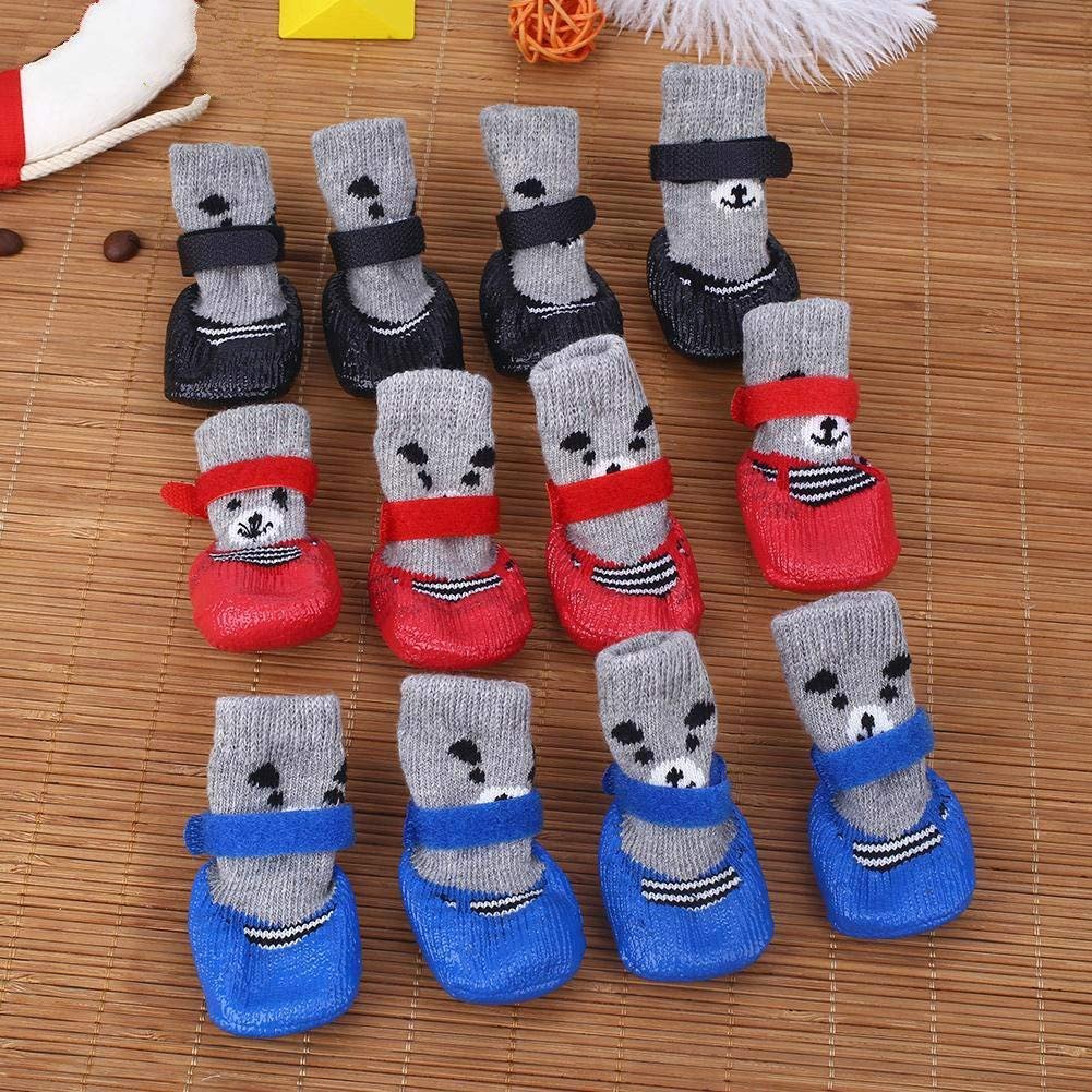 URBEST Non-Slip Dog Socks for Small Dogs & Puppies - 4PCS Adjustable Pet Paw Protectors with Anti-Skid Soles, Breathable Cat Socks (Size S, Blue) - Perfect for Indoor Floor Protection & Winter Warmth