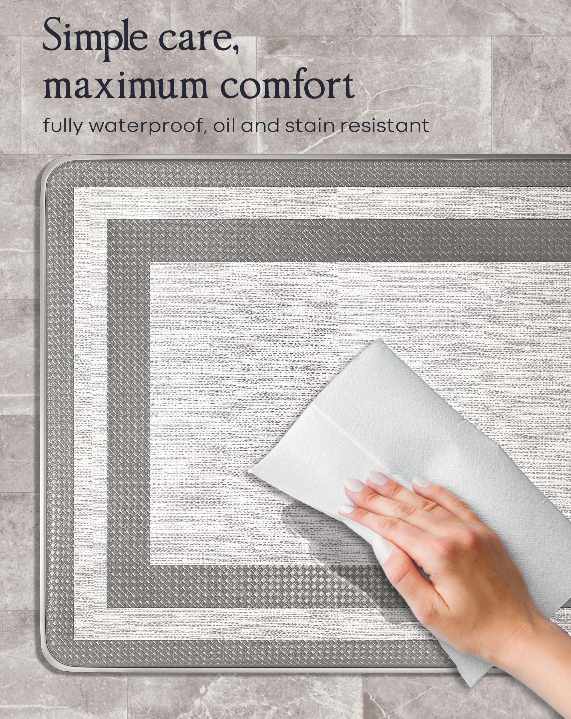 Homergy Anti-Fatigue Kitchen Mats - 2 Pack Memory Foam Standing Mats for Office, Home & Laundry Room - Waterproof, Ergonomic Floor Cushion (17.3×30.3 & 17.3×59 Inches, Grey) - Perfect for Cooking, Dishwashing & Long Work Hours