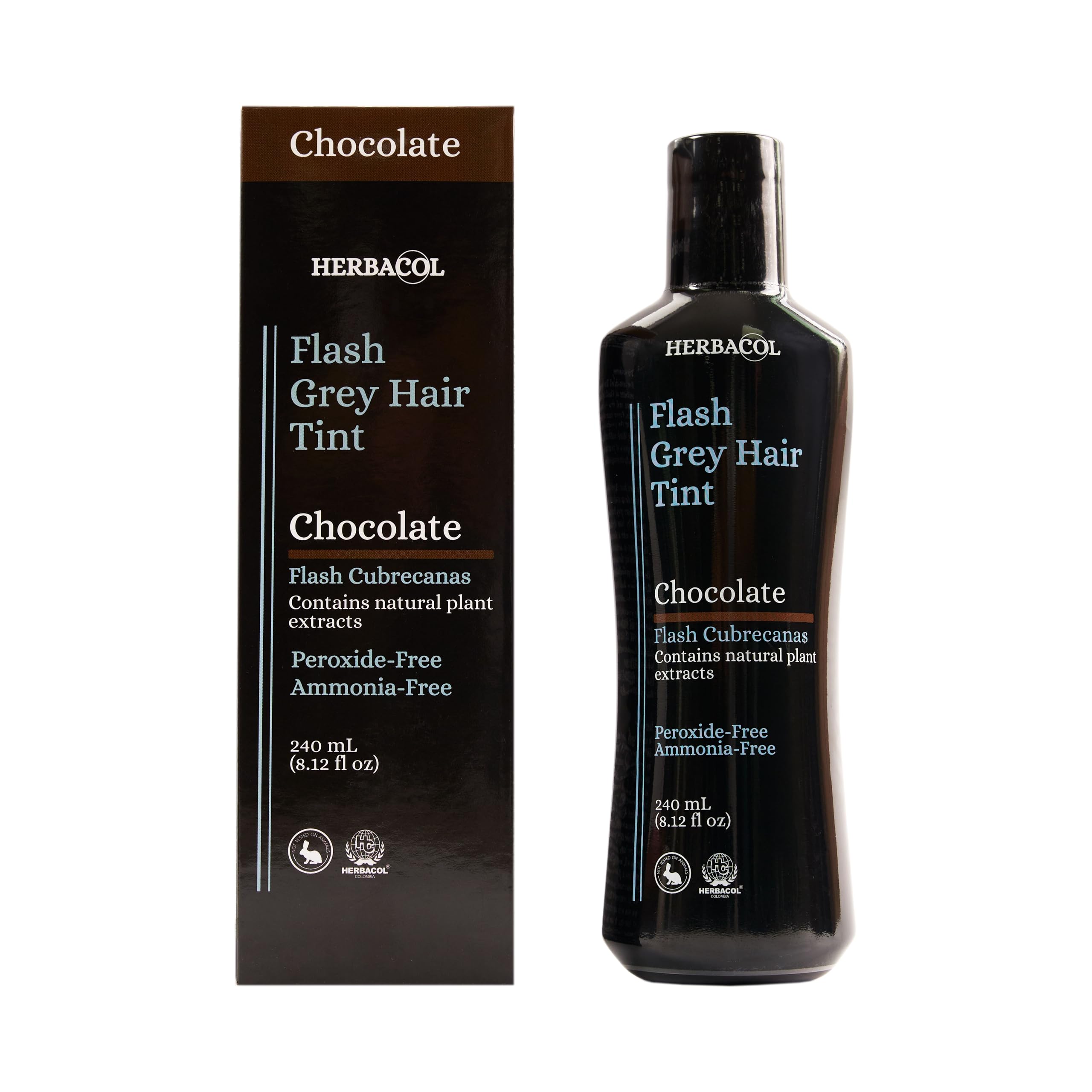 Natural Gray Hair Cover - Chocolate Brown, Ammonia & Peroxide Free 8.1oz (240ml) | Herbacol Flash Hair Dye for Women & Men - Quick & Gentle Coverage for Home Use & Salon Styling