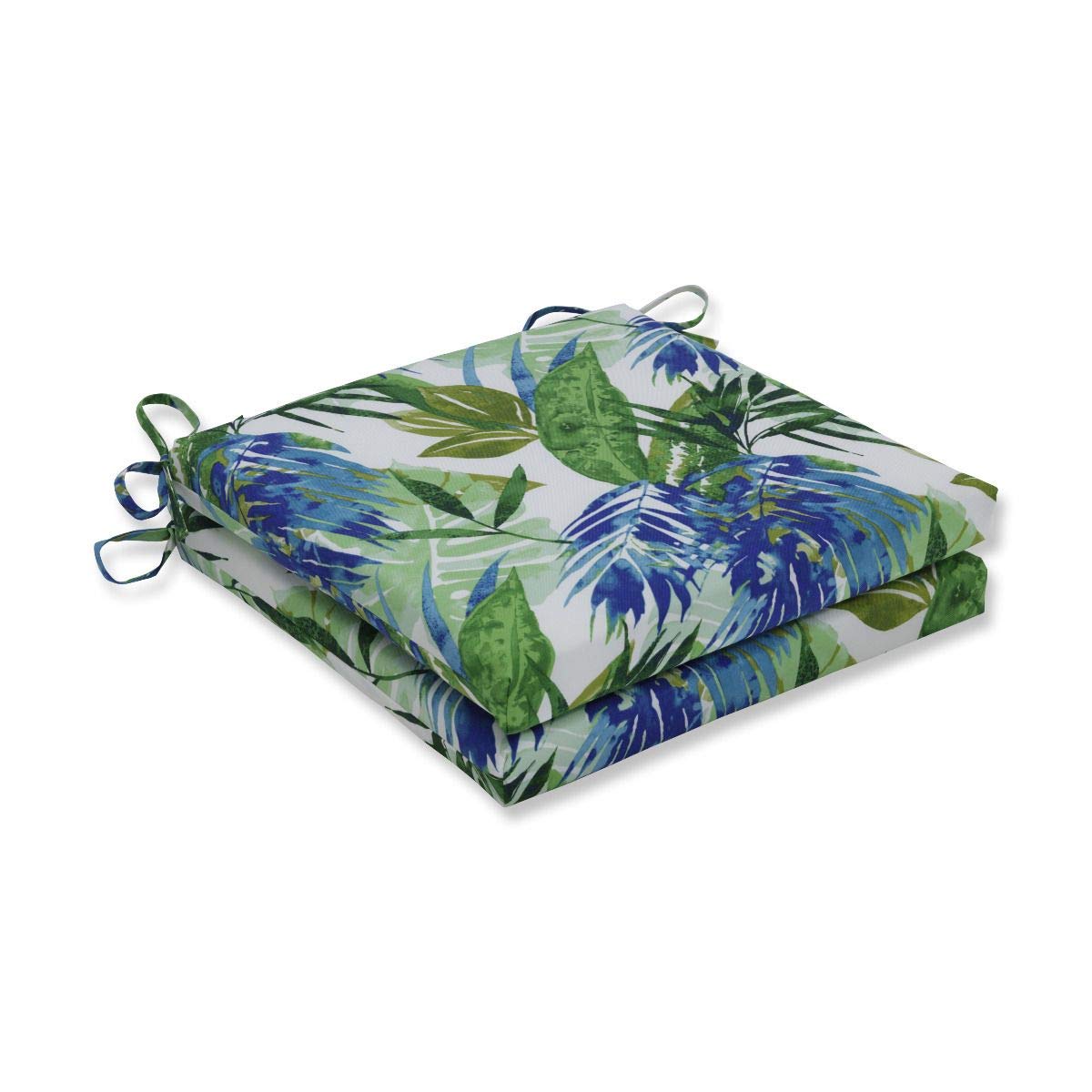 2 Pack Blue Tropical Print Outdoor Patio Seat Cushions with Ties - Waterproof 20