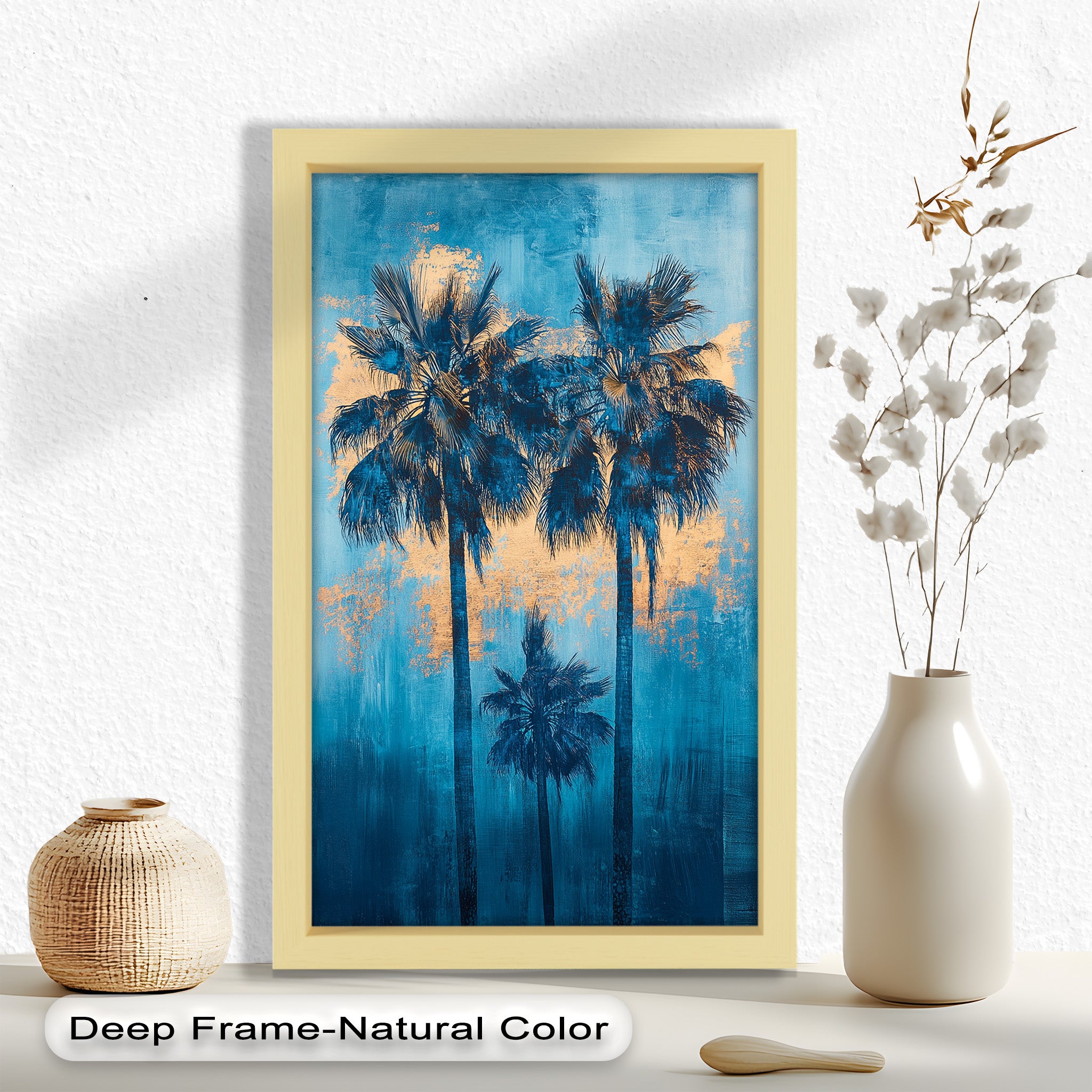 Blue Sunset Palms Tropical Oil Painting - Handmade Beach Wall Art for Living Room, Bedroom & Office Decor