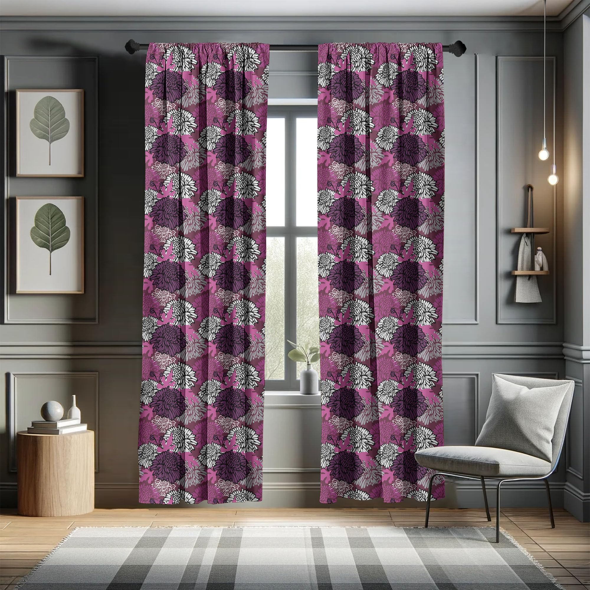 Ambesonne Purple Dahlia Curtains - 2 Panel Set with Large Chrysanthemum Blossom Design, 28