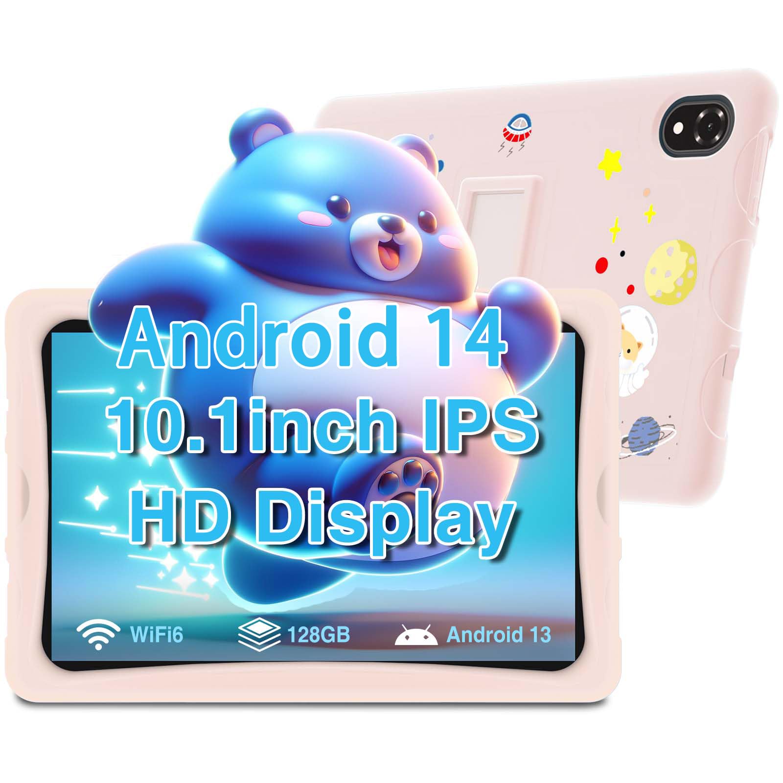 DOOGEE U10 Kids Tablet 10.1 Inch HD IPS Screen, Android 14 OS, Quad-Core Processor, 9GB RAM + 128GB Storage (Expandable to 1TB), WiFi 6, Widevine L1 Certified, Food-Grade Silicone Case - Perfect for Learning, Entertainment & Travel for Children Ages 3-12