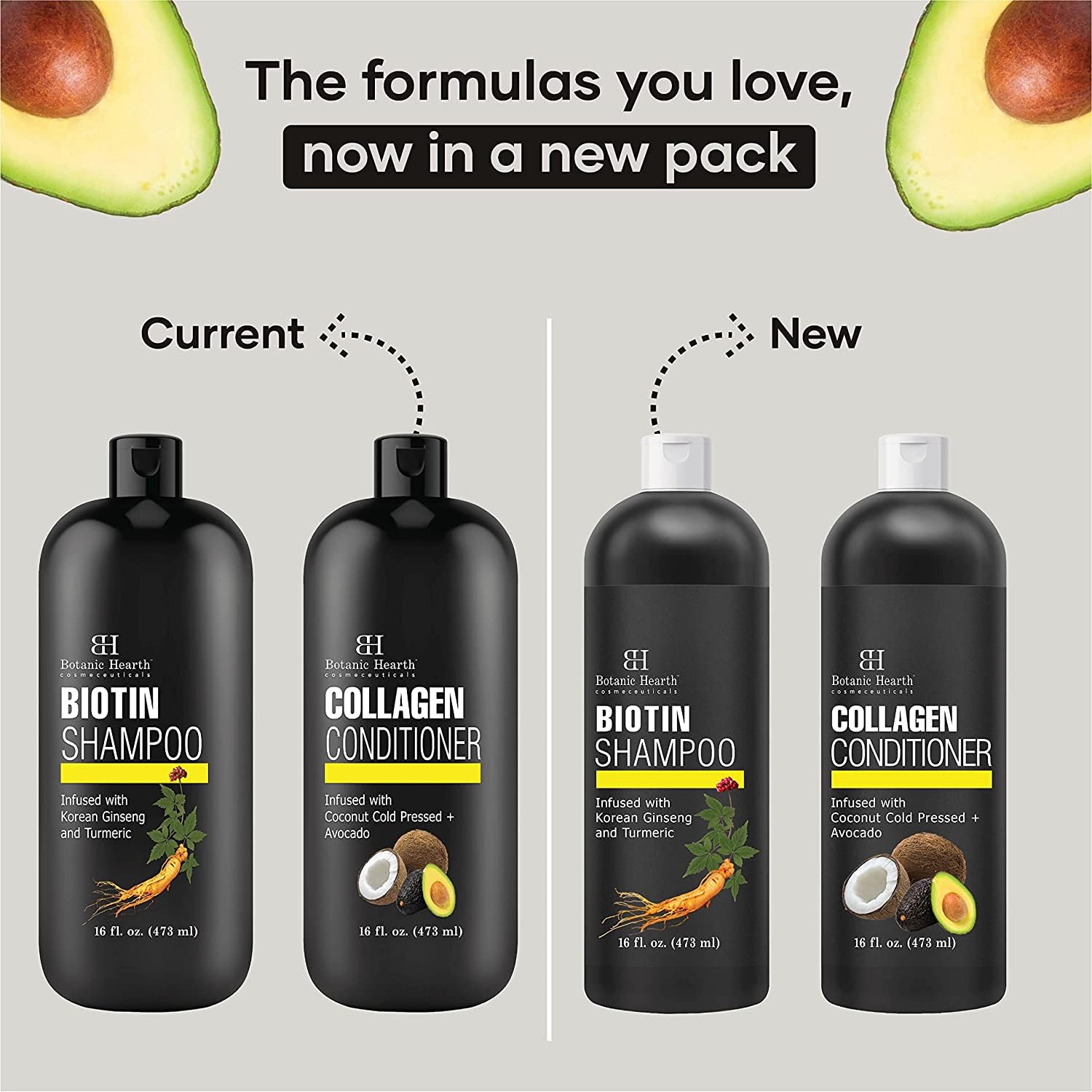 Botanic Hearth Biotin Shampoo & Conditioner Set with Collagen - Korean Ginseng & Turmeric for Hair Loss Prevention, Avocado & Coconut for Hair Growth - 16 fl oz (2 Pack) - Perfect for Thinning Hair & Scalp Care at Home
