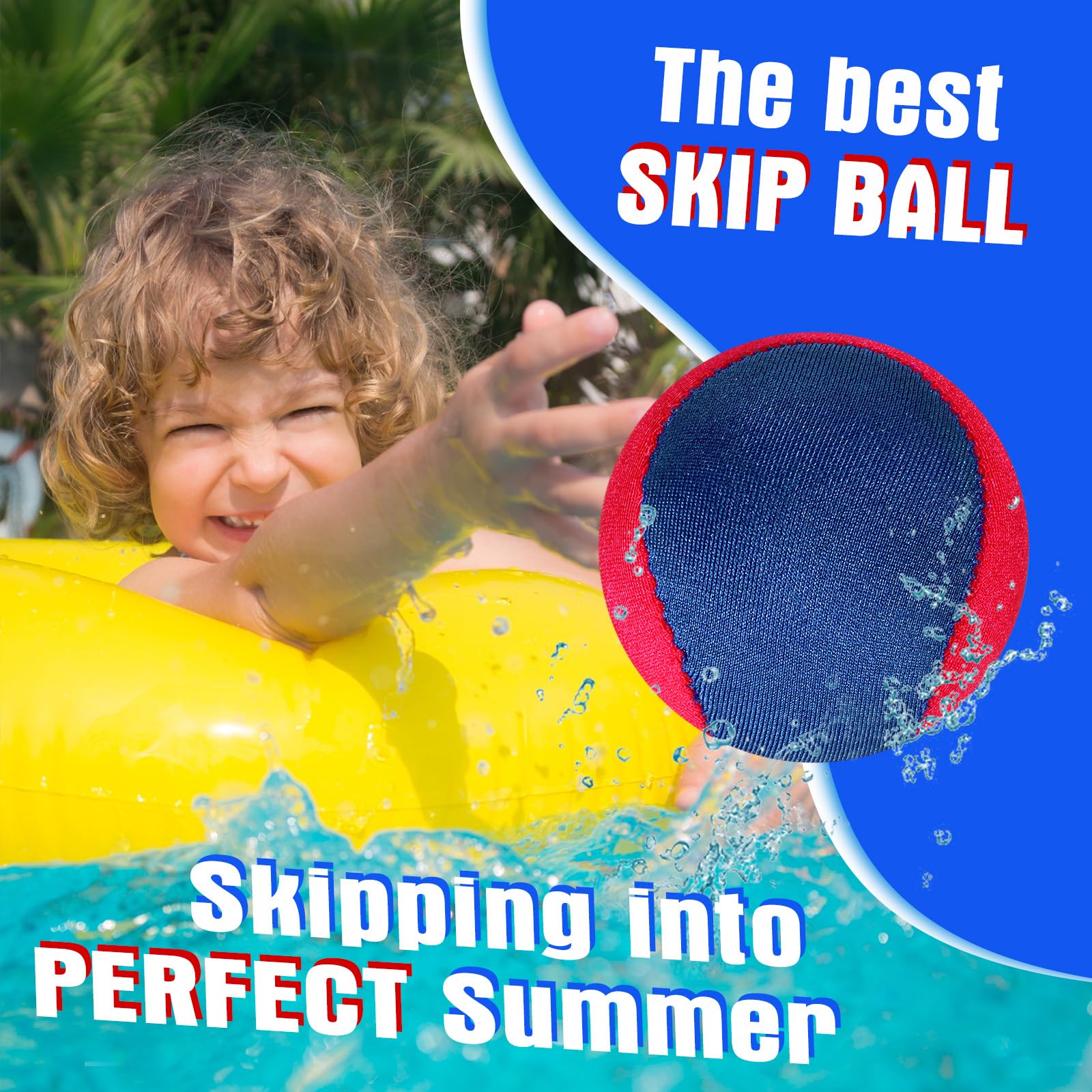 6 Pcs Water Skipping Balls - 2 Inch Beach Pool Toys for Kids Outdoor Games