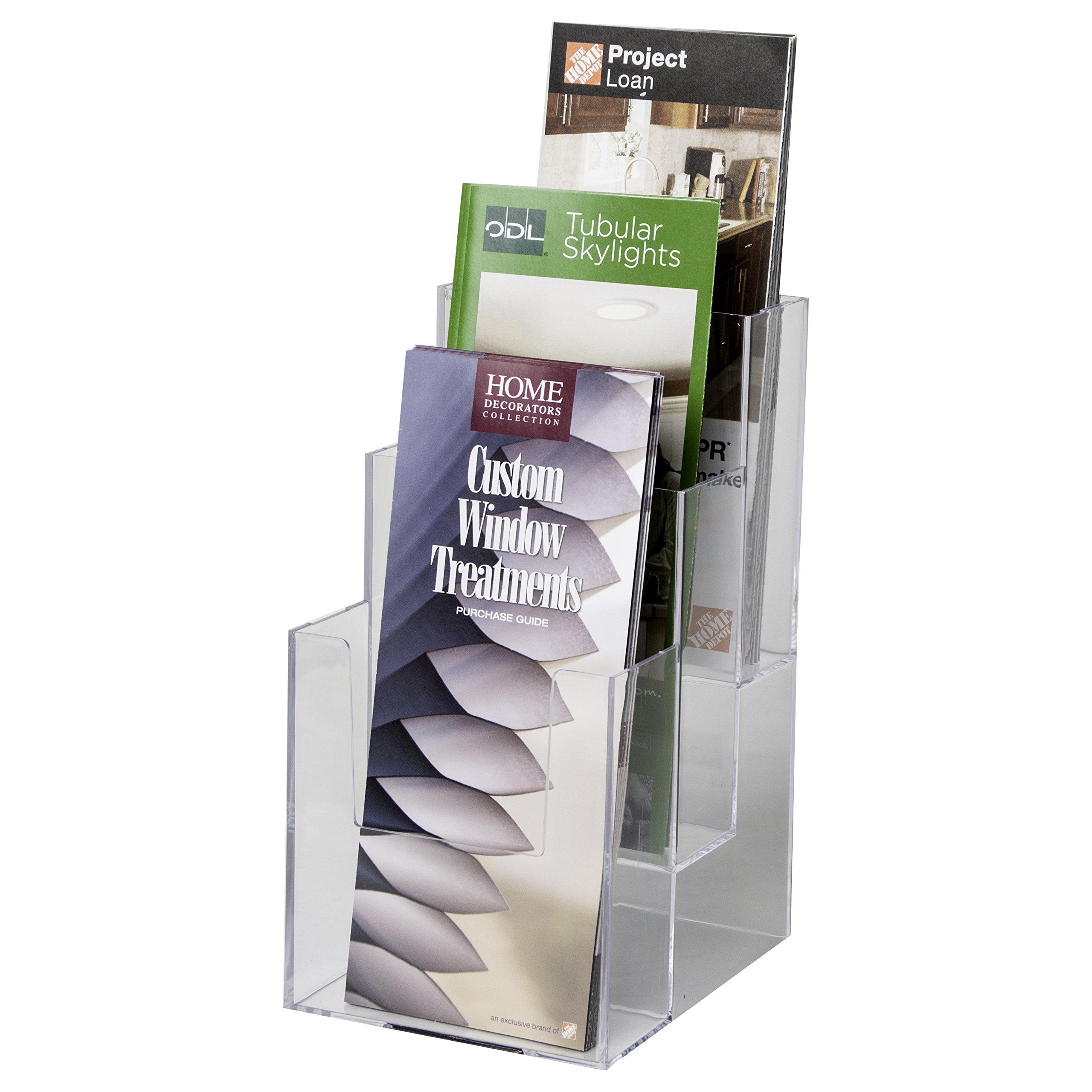 Clear-Ad LHF-S103 Acrylic 3-Tier Trifold Brochure Display Stand - Plastic Literature Organizer for Flyers, Booklets, Mail, Letters & Business Cards - Perfect for Offices, Restaurants, Hotels & Retail Stores (16-Pack)