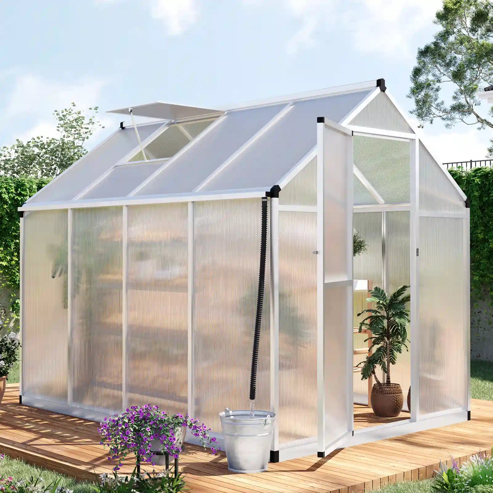 Premium Walk-in Polycarbonate Greenhouse Kit - 6'x8' Sturdy & Weatherproof Backyard Garden Greenhouse for Year-Round Planting | Perfect for Vegetables, Flowers & Seed Starting