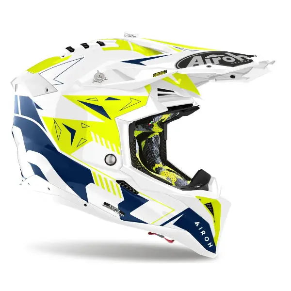 Airoh Aviator 3 Spin Gloss Yellow/Blue Motorcycle Helmet - Lightweight & DOT Certified for Street Riding & Racing
