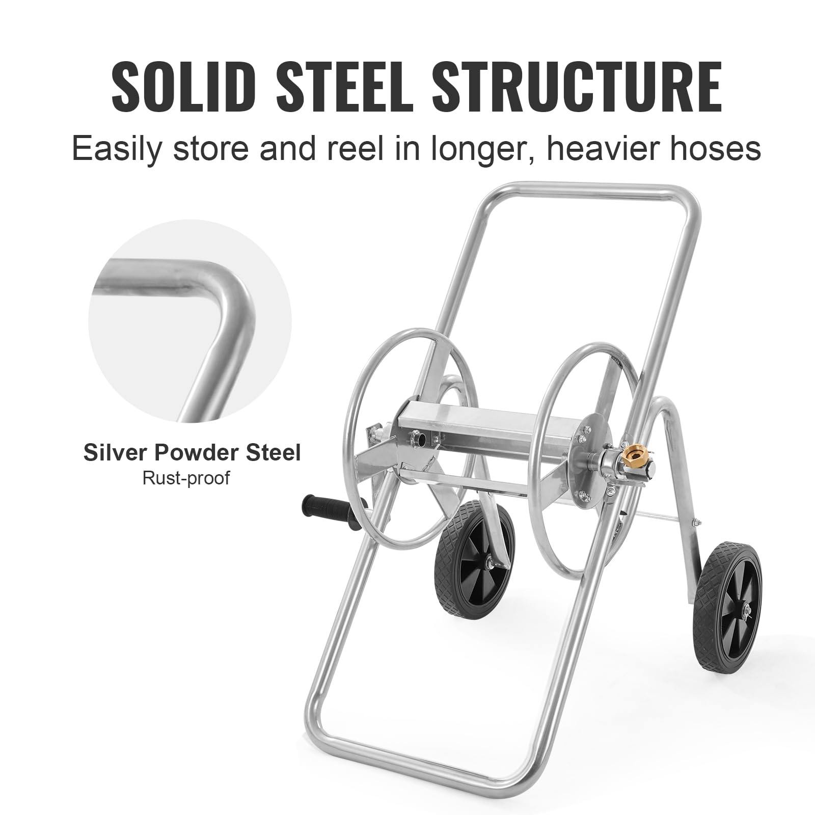 VEVOR Heavy Duty Hose Reel Cart with Wheels - Holds 175 ft of 5/8