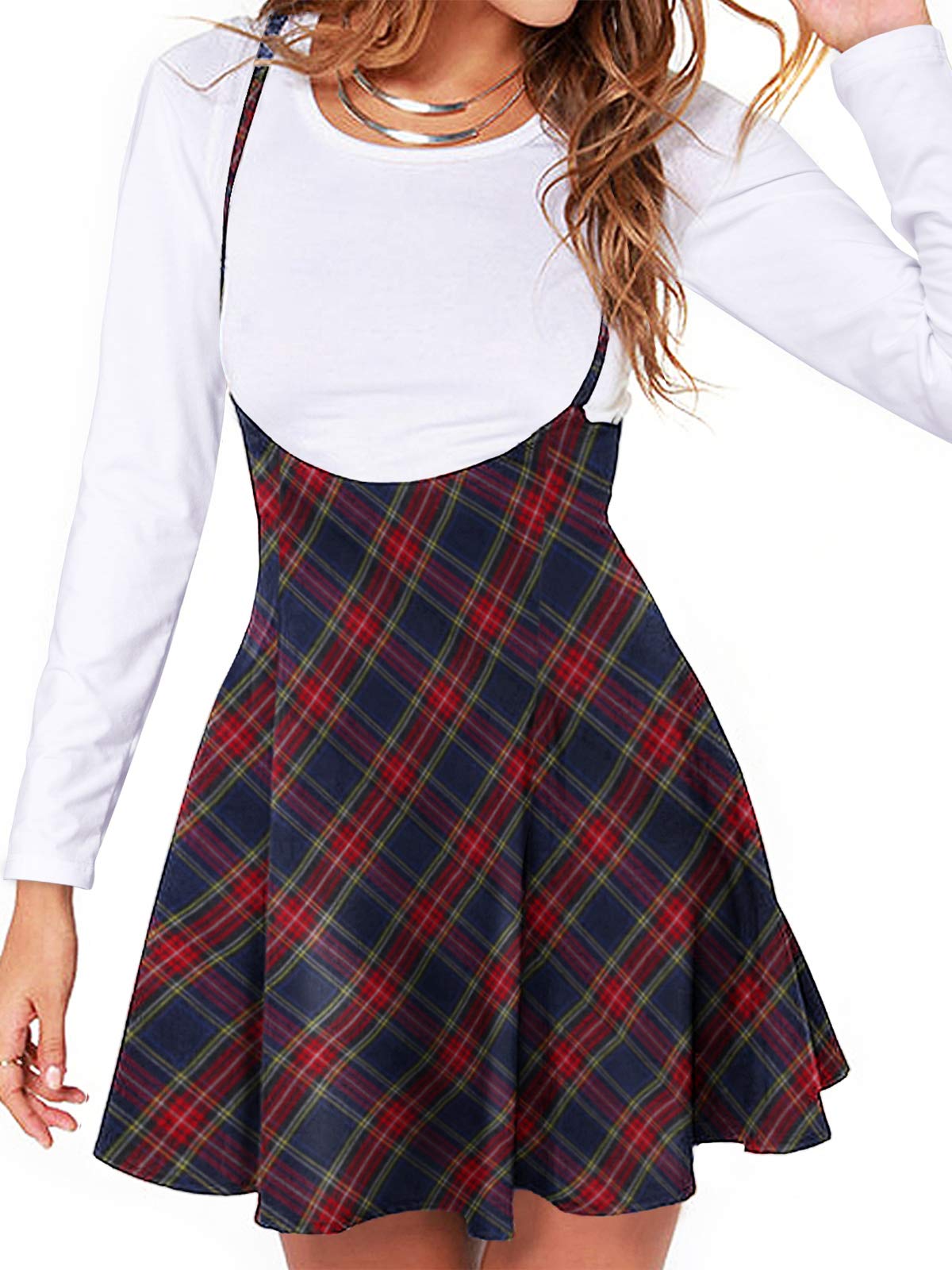 YOINS Women's Tartan Pinafore Dress - Plaid Pleated Mini Skirt with Suspenders | Cute Gingham Jumper Dress for Casual Wear, Date Night & Fall Outfits