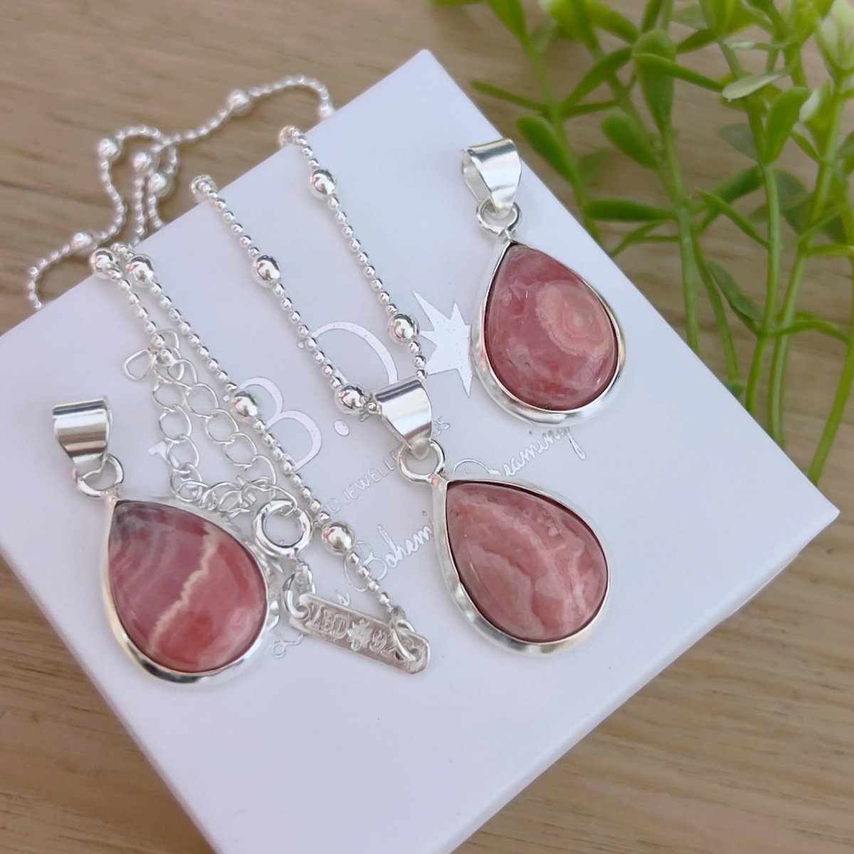 Elegant Raindrop Rhodochrosite Pendant Necklace for Women - Handmade Gemstone Jewelry Gift for Birthday, Anniversary & Special Occasions