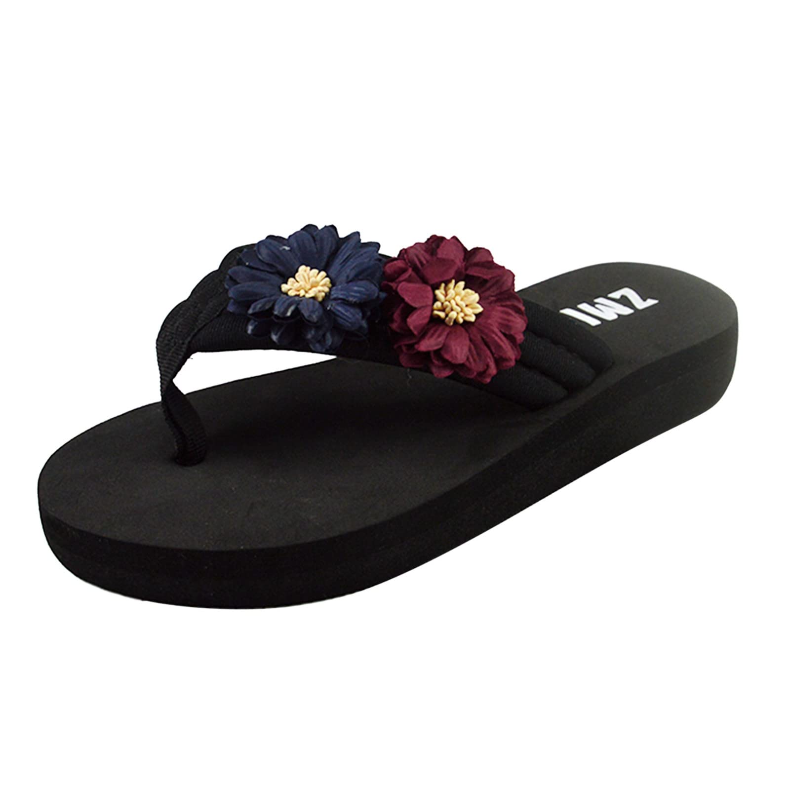 Women's Wide Width Beach Toe Clip Sandals - Summer Wedge Heel Flip Flops for Women Size 10W (Red, 8) | Comfortable Walking & Vacation Outfits