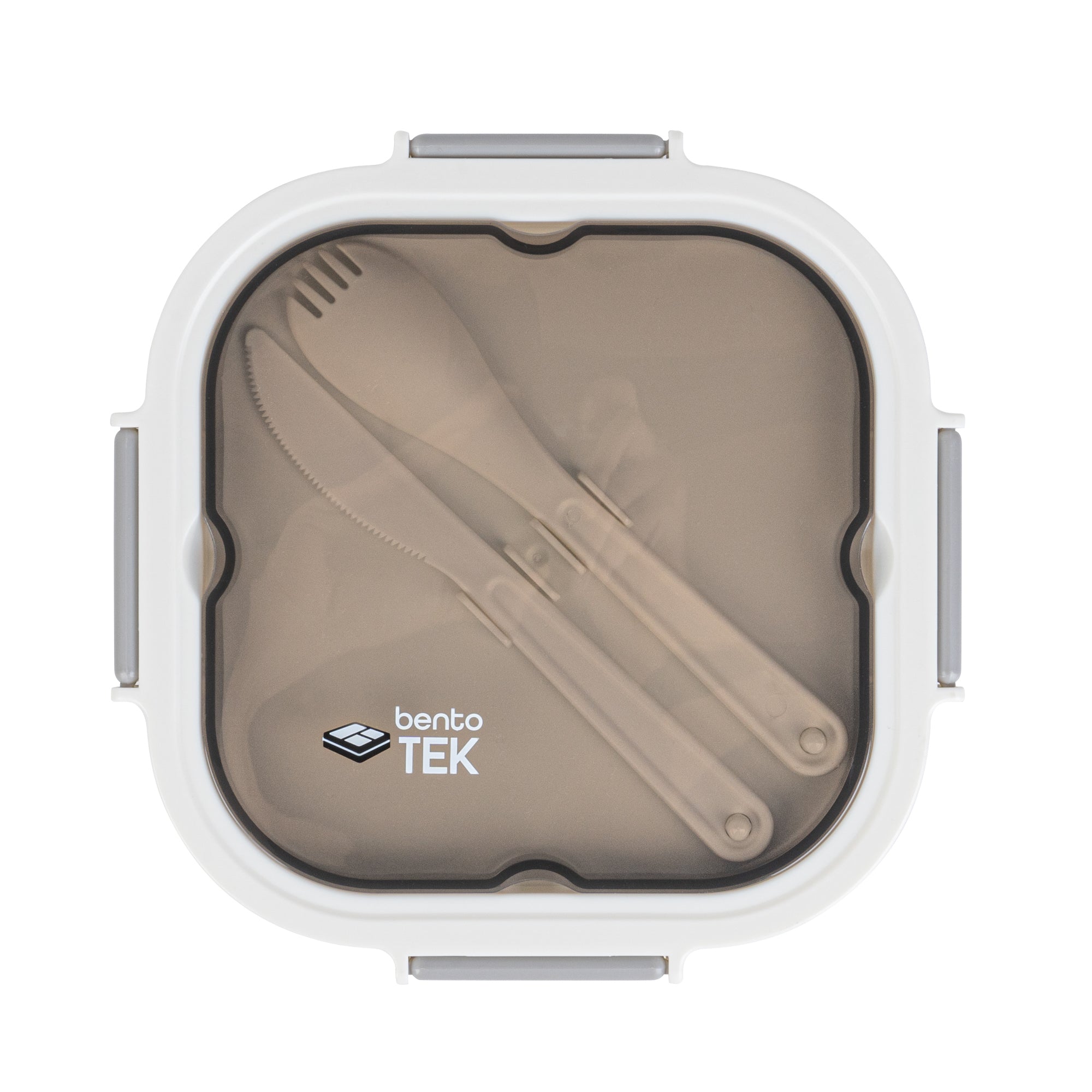Bento Tek 58 oz White and Gray BPA Free Lunch Box with Fork & Knife - Microwave Safe, 7.25