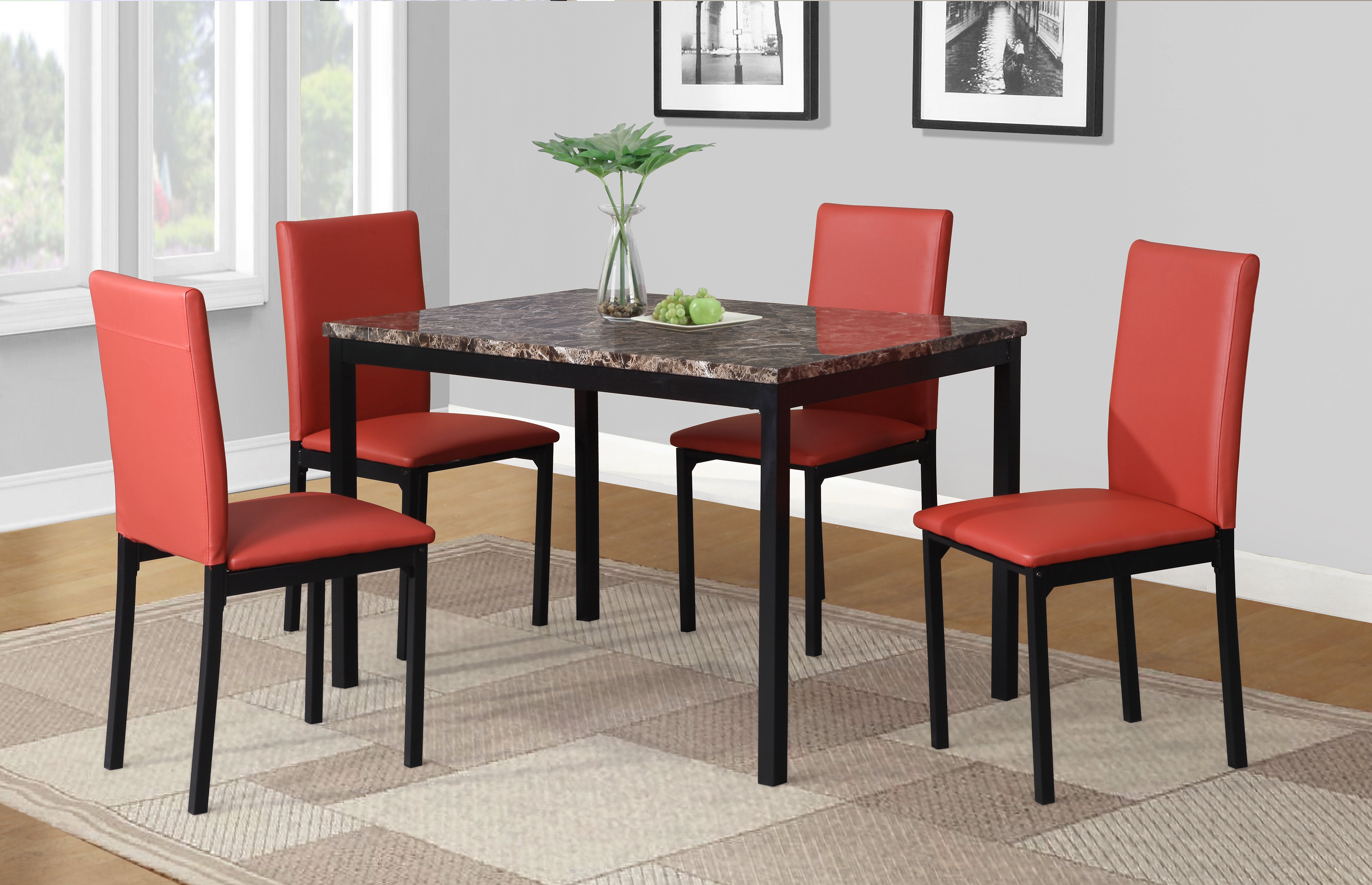 Roundhill Furniture Noyes Faux Leather Dining Chairs Set of 4 - Red Metal Frame Modern Kitchen & Dining Room Chairs for Home, Restaurant, Cafe