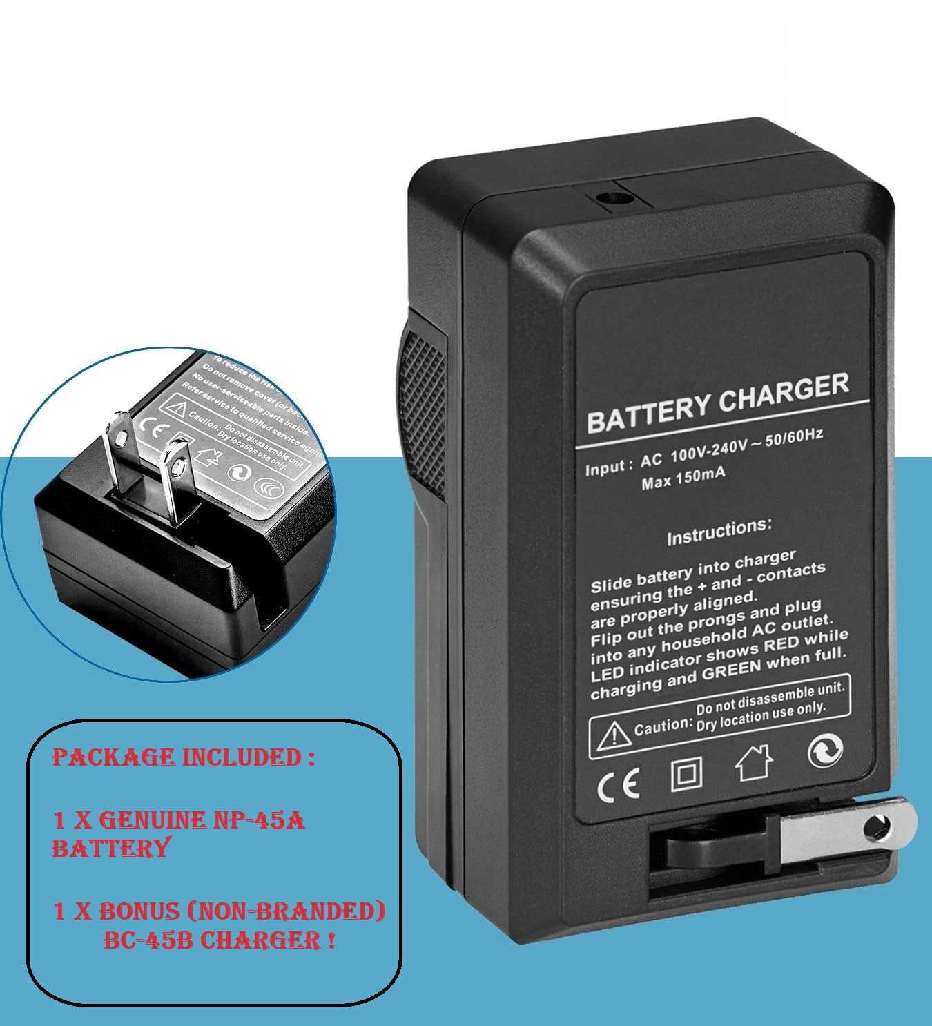 Bc45Bkit Bc45B Battery Charger + NP45A Li-Ion Battery Compatible with Fujifilm Cameras - Perfect for Travel Photography & Professional Shooting