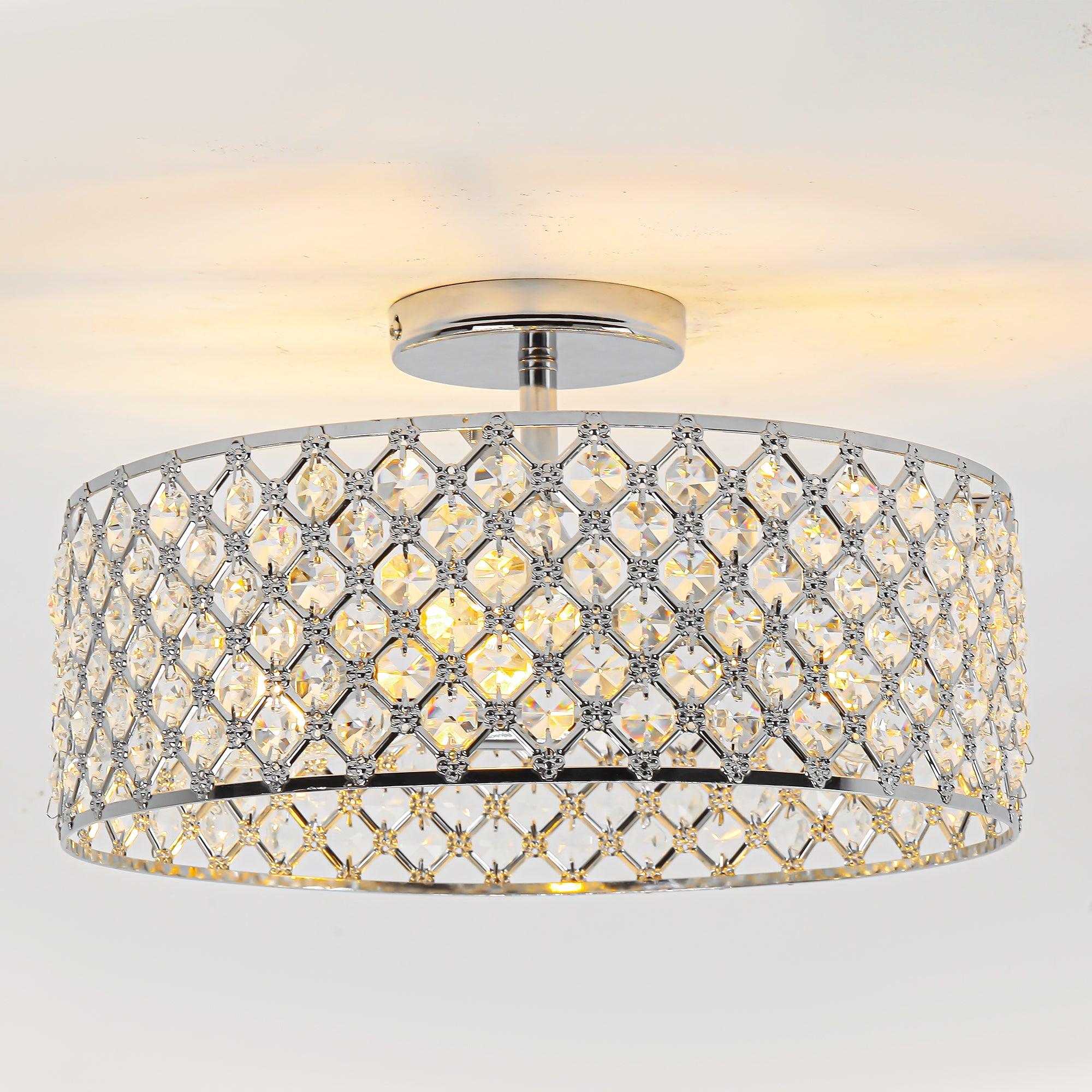 15 Inch 3-Light Modern Chrome Semi-Flush Mount Ceiling Light Fixture - Perfect for Bedroom, Living Room, and Hallway Lighting