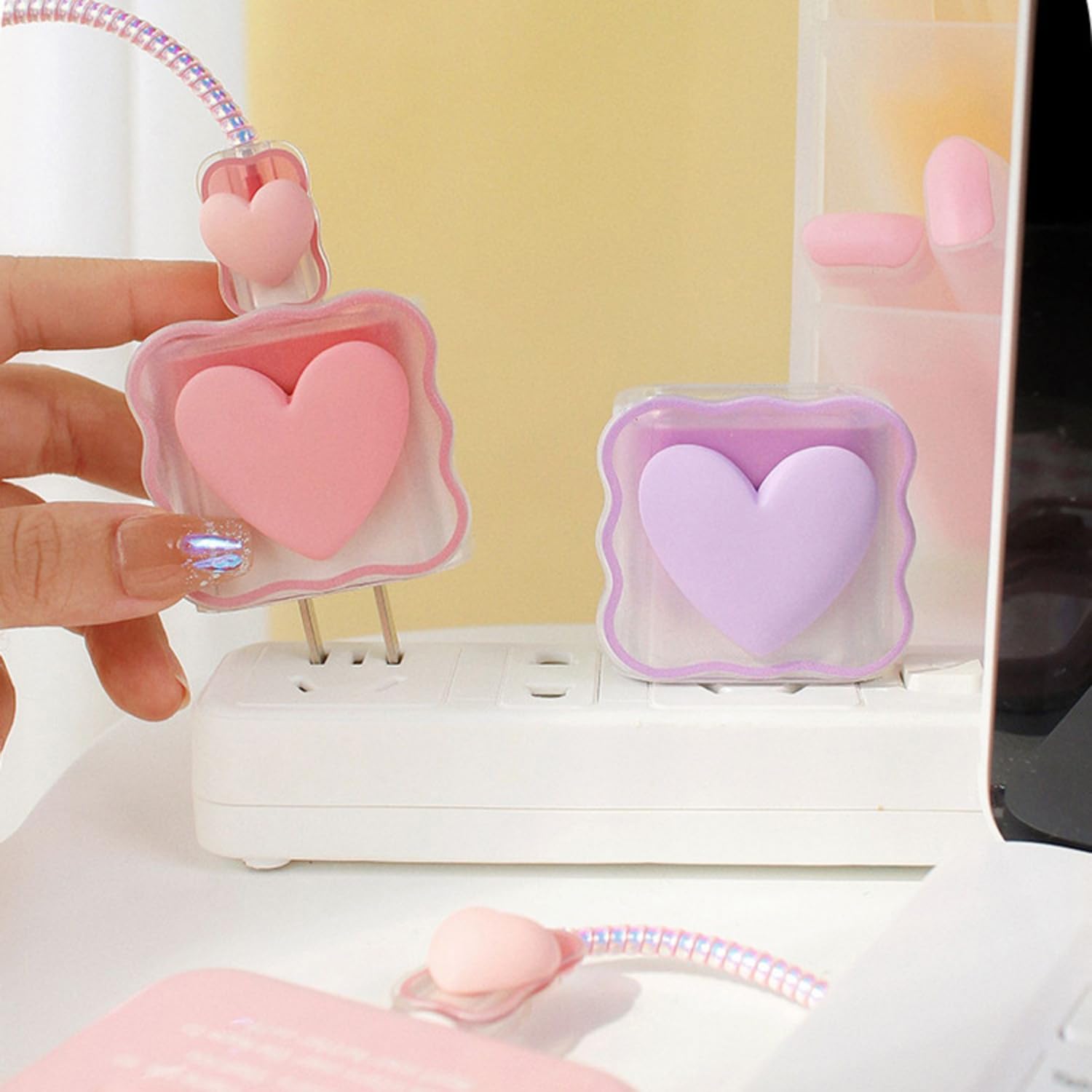 5-in-1 DIY Cable Protector & Wire Saver - 18W/20W USB-C Charger Case Cord Organizer Compatible with iPhone 11/12/13/14/15 Pro Max (Pink Love) - Perfect for Home, Office & Travel Charging Protection