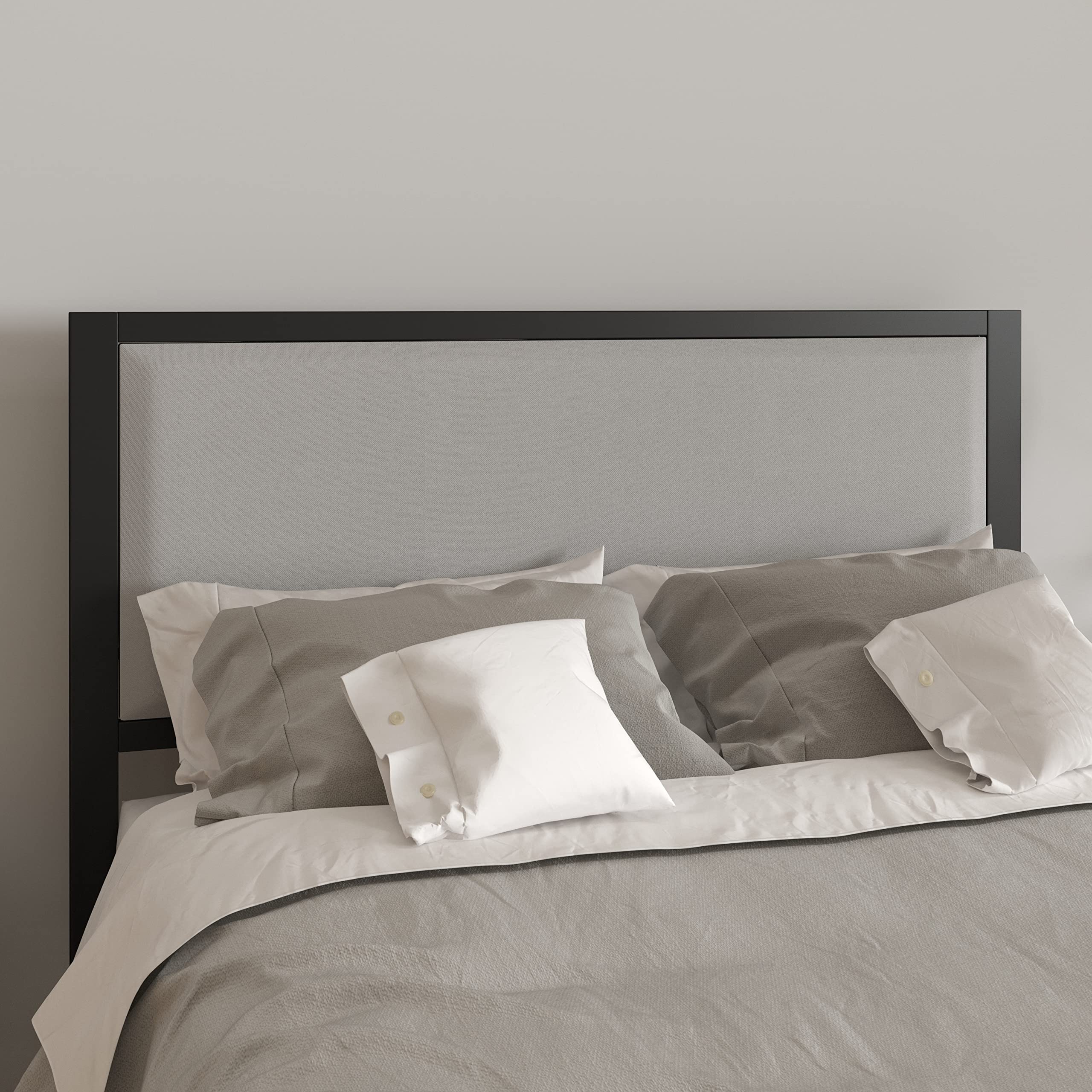 Merrick Lane West Avenue Full Size Headboard - Contemporary Light Gray Fabric Upholstered Design with Adjustable Rail Slots for Bed Frame - Perfect for Modern Bedroom Decor and Guest Room Setup