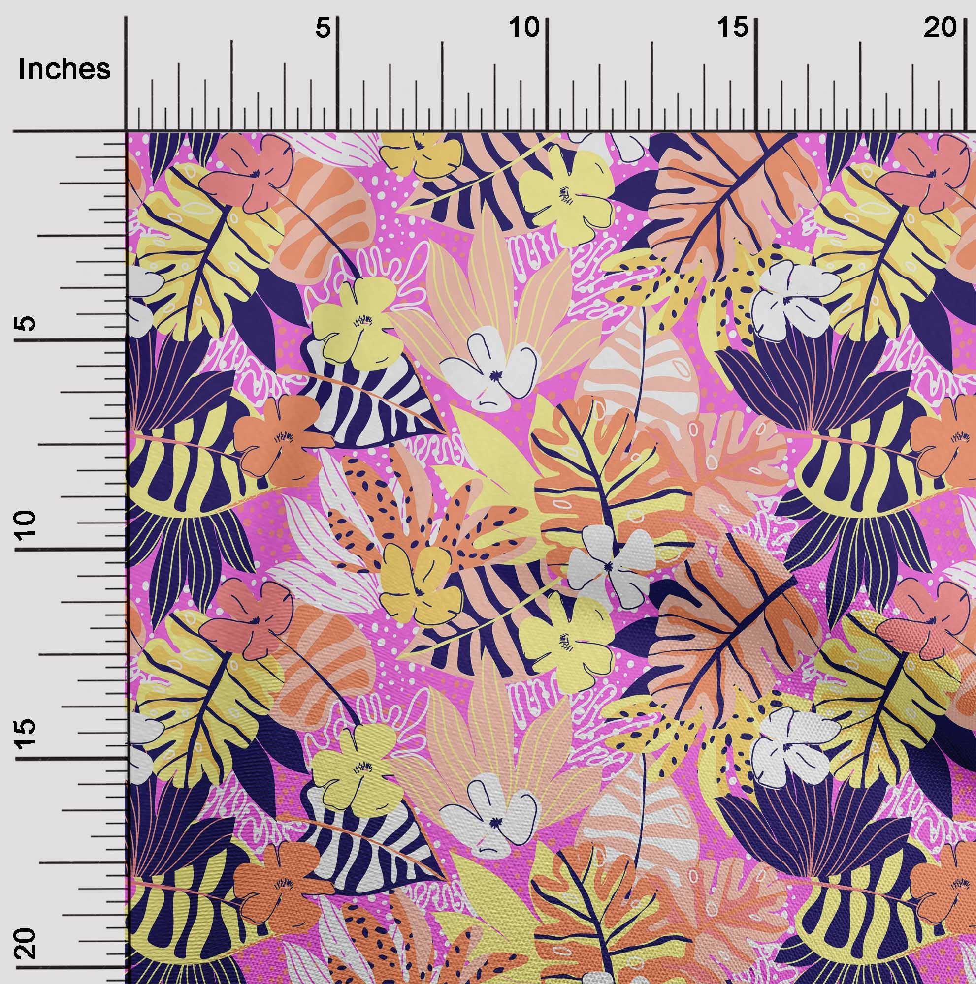 oneOone Cotton Flex Fuschia Pink Tropical Floral Print Fabric by The Yard - 40 Inch Wide Soft Dress Material for Summer Dresses, Skirts & DIY Sewing Projects