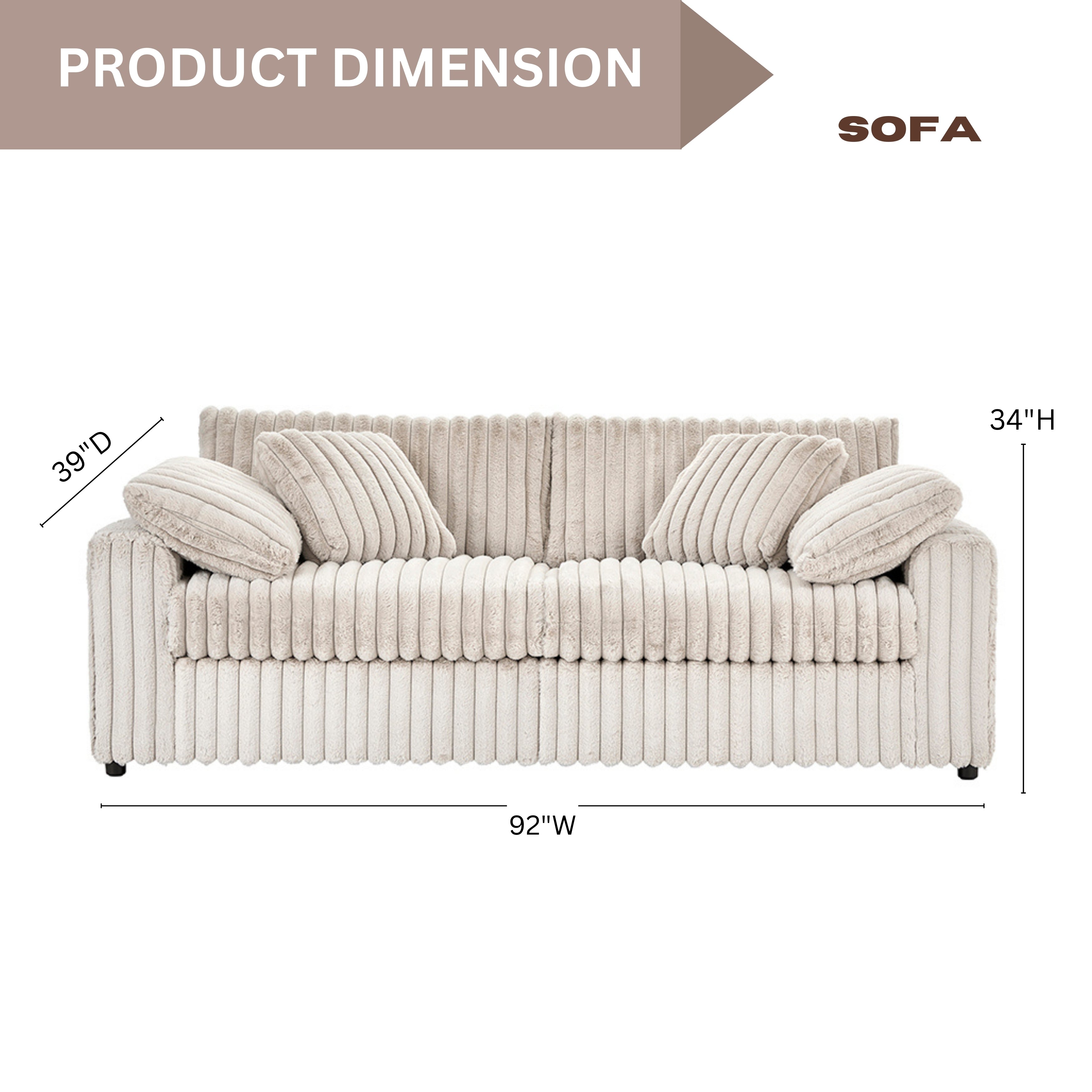 Roundhill Furniture Belvoir Upholstered Stationary Sofa - Modern Living Room Couch with Soft Fabric for Home, Office & Lounge Comfort