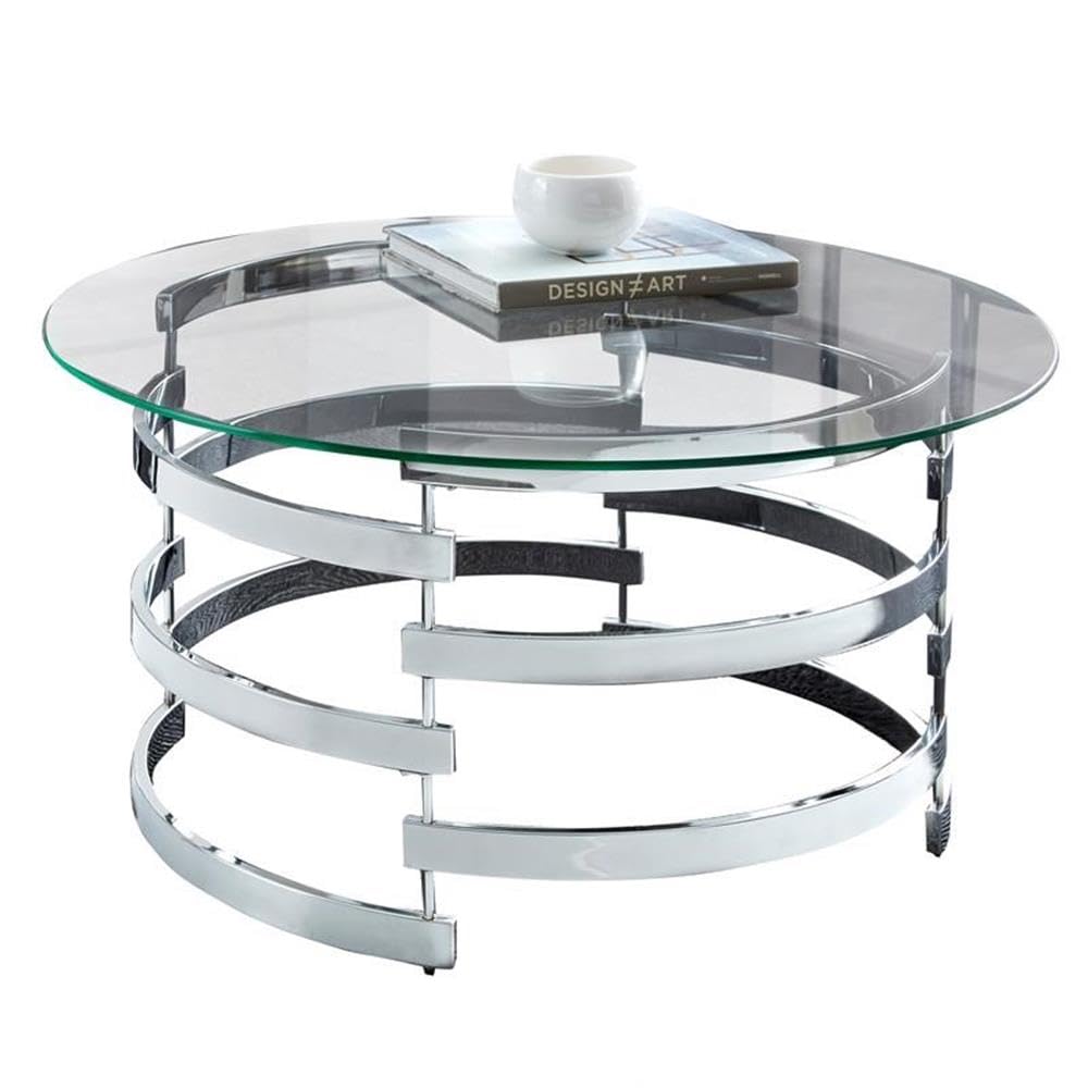 Stylish BOWERY HILL Chrome & Metal Cocktail Table - Modern Living Room Centerpiece for Small Spaces & Apartment Decor