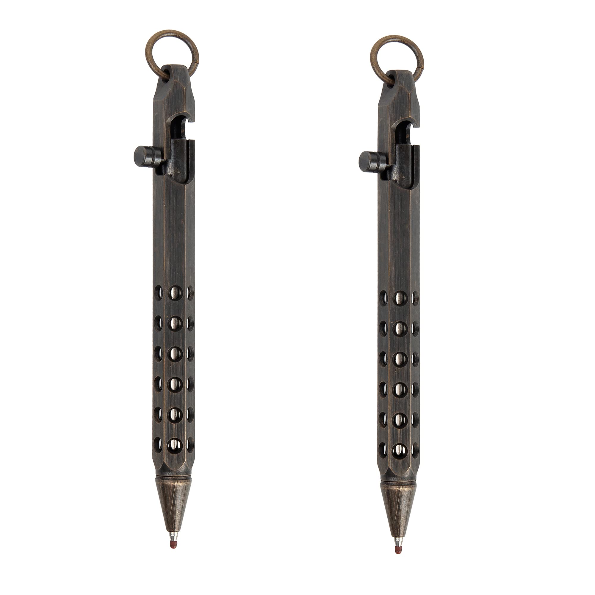 WELLDO Solid Brass Bolt Action Pen - 6 Edge Hollow Design, EDC Pocket Ballpoint Pen, Retro Writing Tool (Pack of 2, Black) - Perfect for Office, Journaling & Everyday Carry