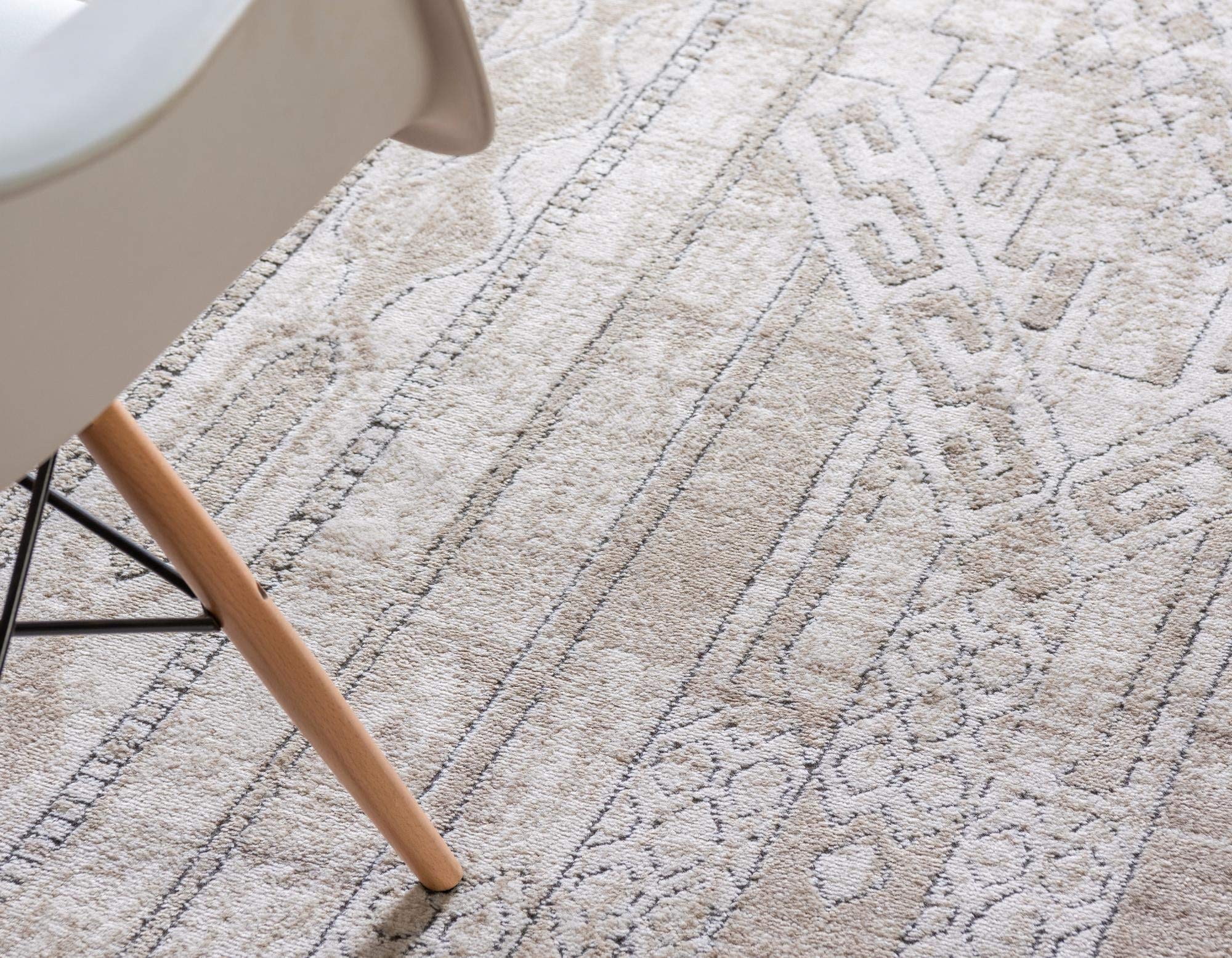 Premium 8x8 Ft Square Ivory Low-Pile Area Rug - Soft Oregon Collection for Living Room, Bedroom & Entryway - Stain-Resistant Easy Clean Home Decor