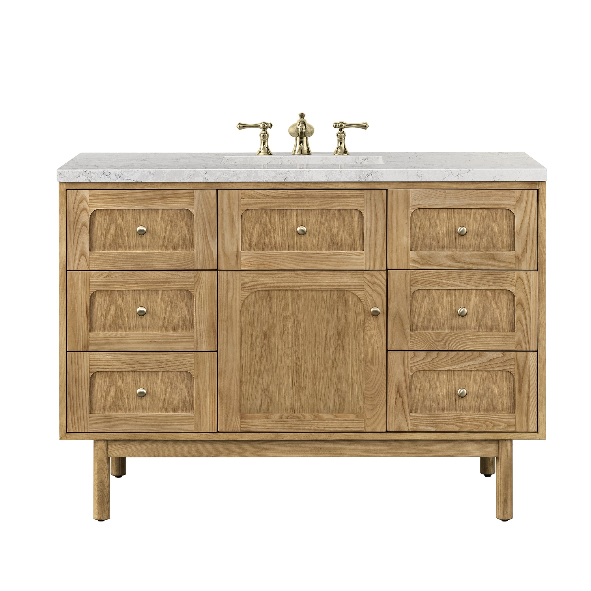 Laurent 48 Inch Single Bathroom Vanity with Light Natural Oak Finish & 3CM Eternal Jasmine Pearl Top - Perfect for Modern Master Bathrooms and Powder Rooms