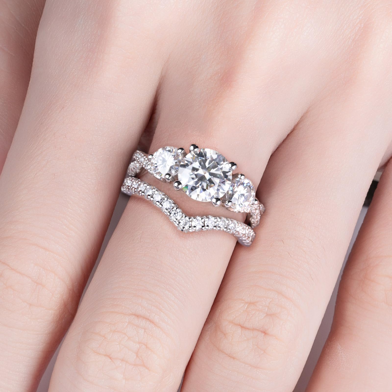 3.7CTTW D Color VVS1 Clarity Round Brilliant Cut Moissanite Wedding Rings Set - 925 Sterling Silver Bridal & Engagement Rings for Women with Certificate | Perfect for Proposals, Anniversaries & Special Occasions