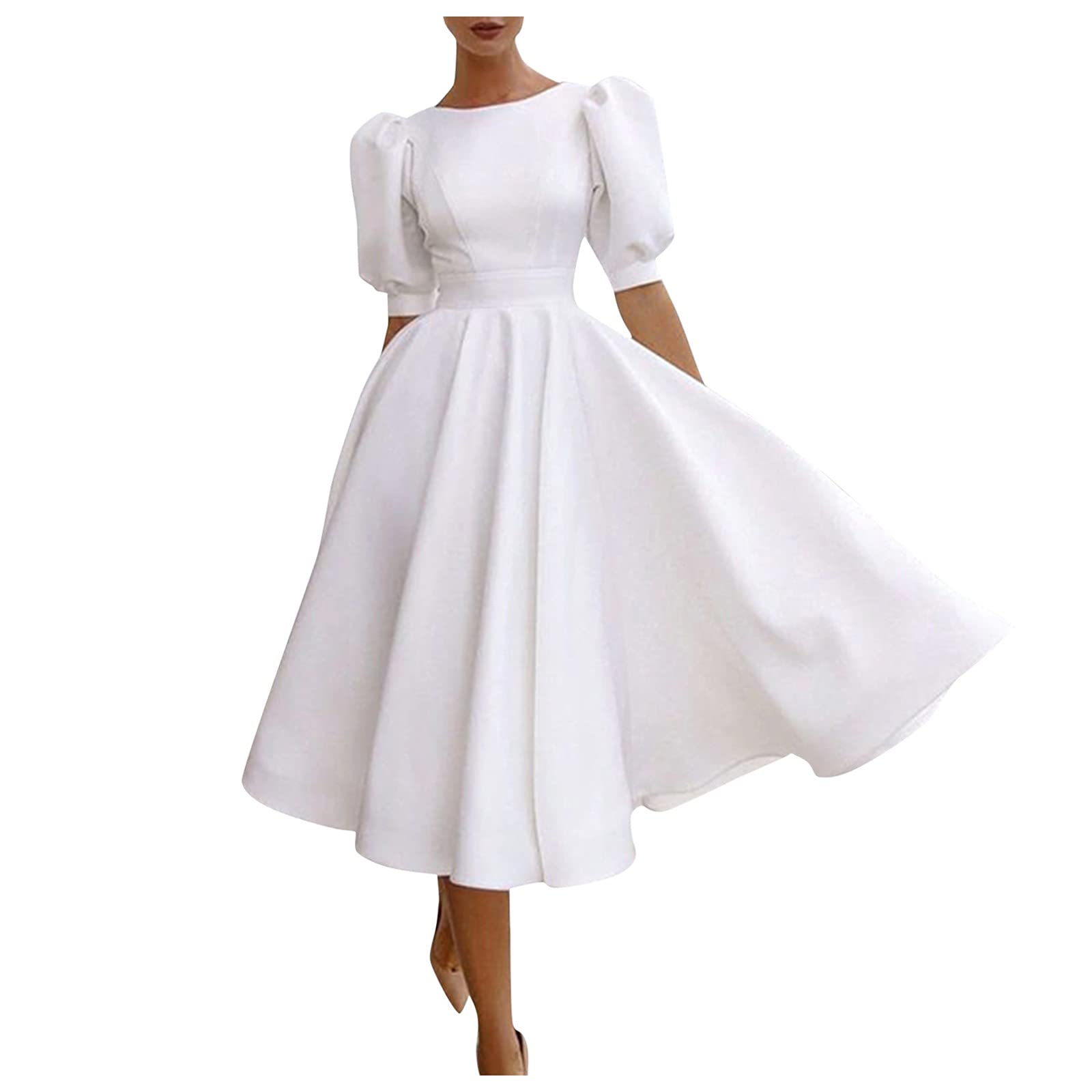 Elegant Backless Long Sleeve Mini Dress for Women - White Swing Party Bridesmaid Dress for Weddings, Prom & Special Occasions