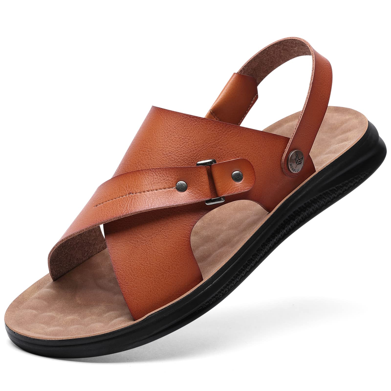 Men's Casual Leather Sandals - Open Toe Breathable Summer Sandals for Outdoor Walking, Beach & Sports | Comfortable Lightweight Flat Sandals for Men