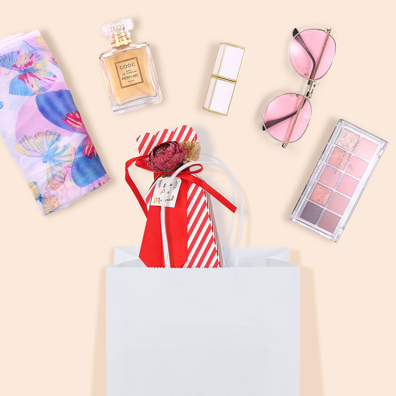 50 Pack White Kraft Paper Bags 5.25x3.75x8 Inches with Handles - Small Shopping Bags for Retail, Gift Wrapping, Wedding Favors & Party Supplies | Perfect for Small Businesses, Boutiques & Merchandise Packaging