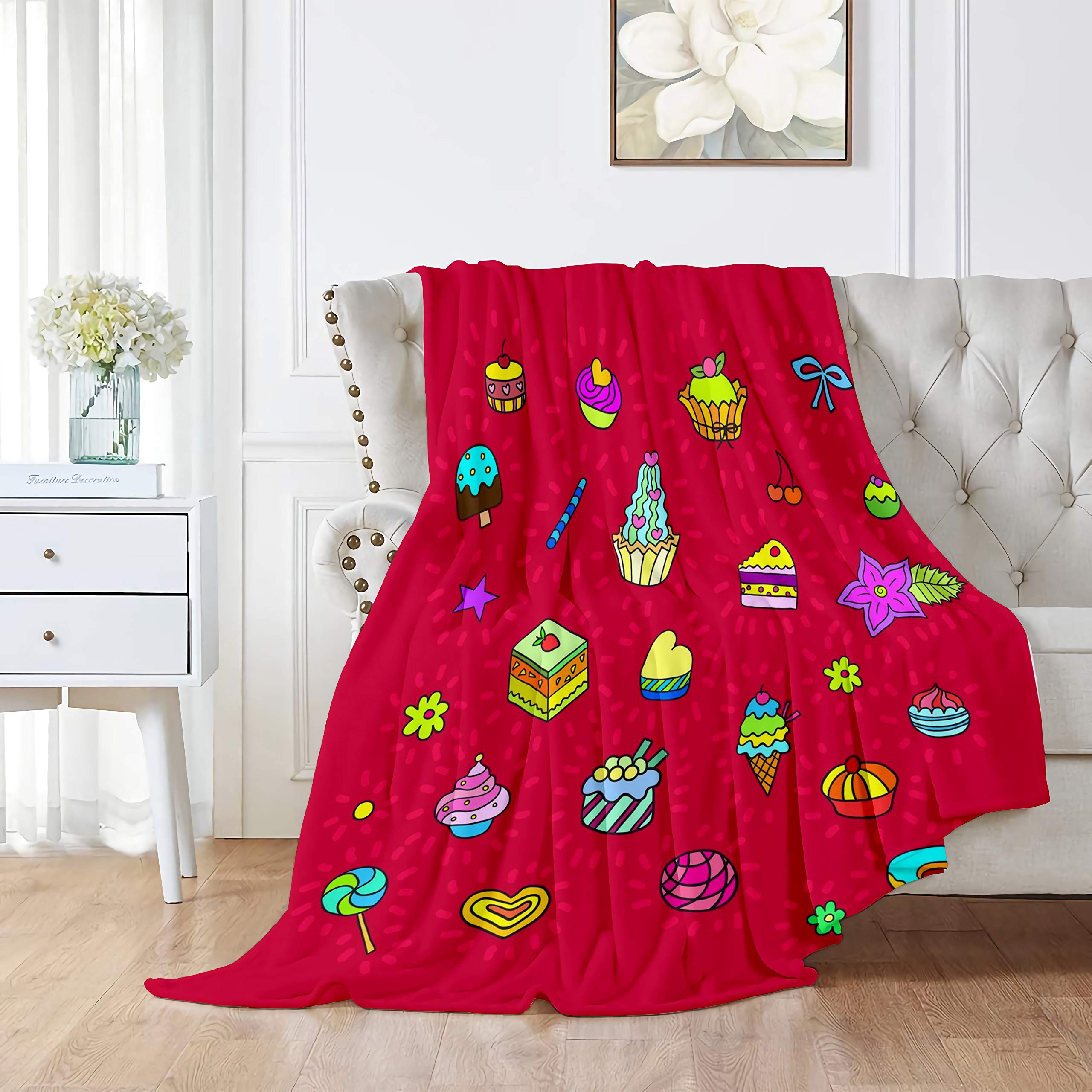 MYSTCOVER Soft Flannel Candy Throw Blanket - 120x90 Inch Lightweight Microfiber Cozy Blanket for Couch, Sofa & Bed - All Season Warm Decorative Blanket for Adults - Perfect for Movie Nights, Camping & Home Decor