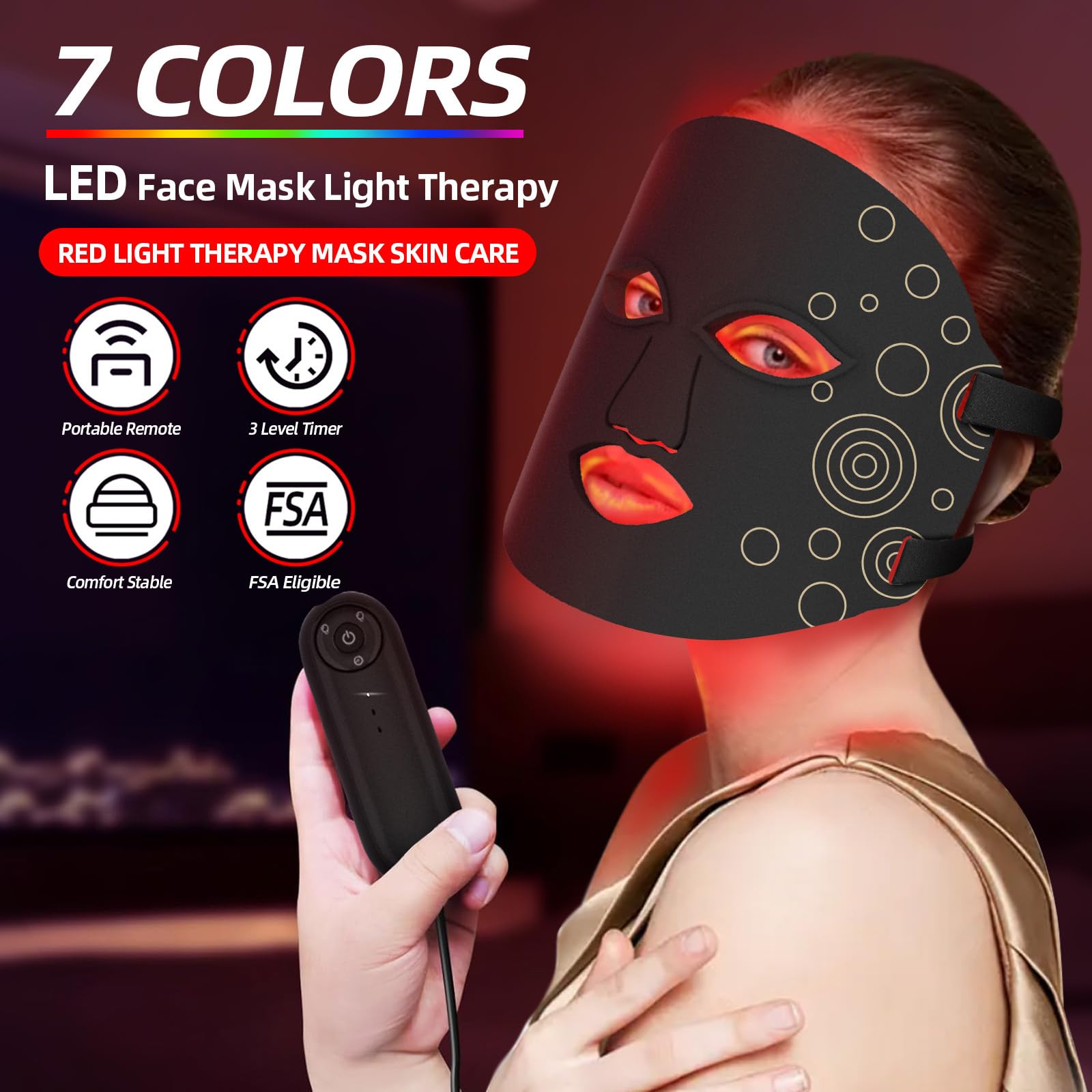 Red Light Therapy Mask for Face - Multi-Color LED Photon Spa Facial Skin Care Device | Treats Acne, Wrinkles & Skin Rejuvenation | FSA/HSA Eligible | Perfect for Home Skincare Routine & Spa Treatments