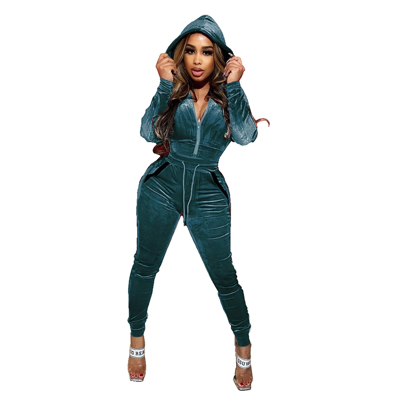 Women's 2-Piece Hooded Lounge Set - Soft Solid Color Matching Tops & Pants Outfit - Comfortable Casual Wear for Home, Yoga, Gym, and Travel