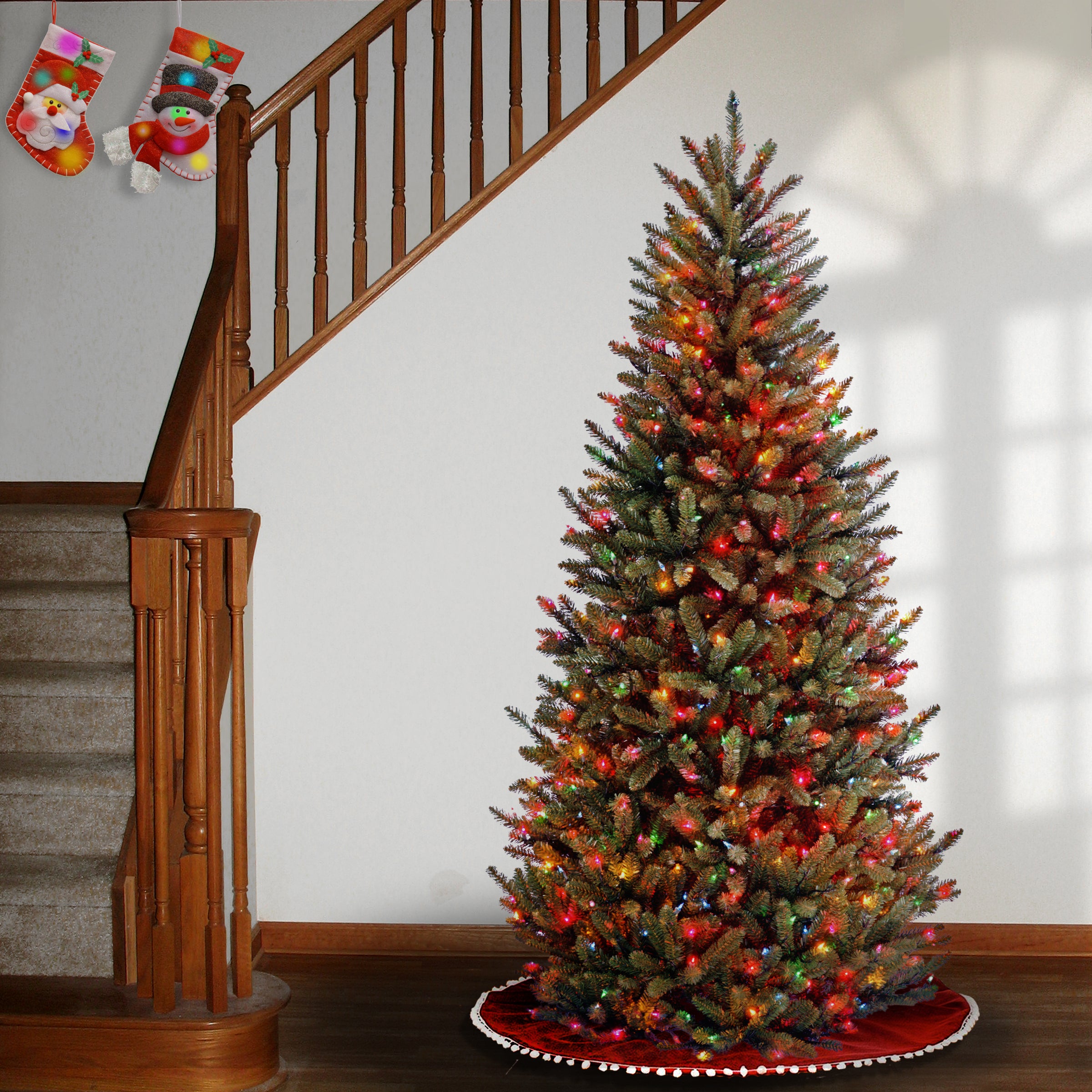7 ft. Pre-Lit Slim Fraser Fir Christmas Tree with 500 Multicolor LED Lights - Perfect for Living Room, Office, and Holiday Decorations