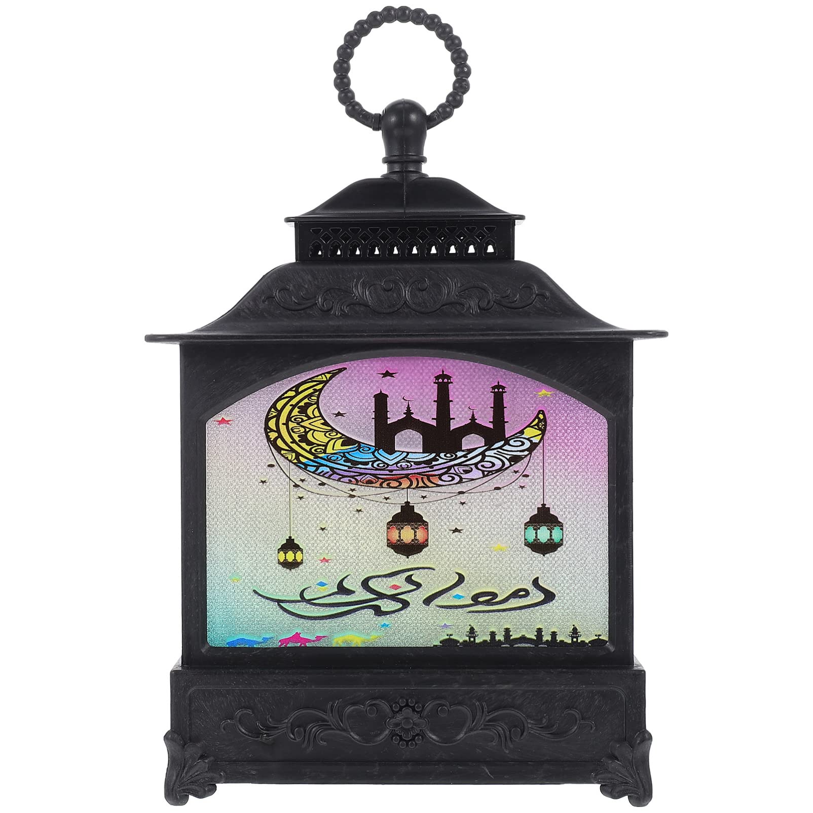 VOSAREA Vintage LED Ramadan Lantern - Eid Mubarak Decorations, Muslim Islamic Party Hanging Lights for Home, Festival & Night Decoration - Battery-Free Black Metal Lantern for Ramadan, Eid, Wedding & Home Decor