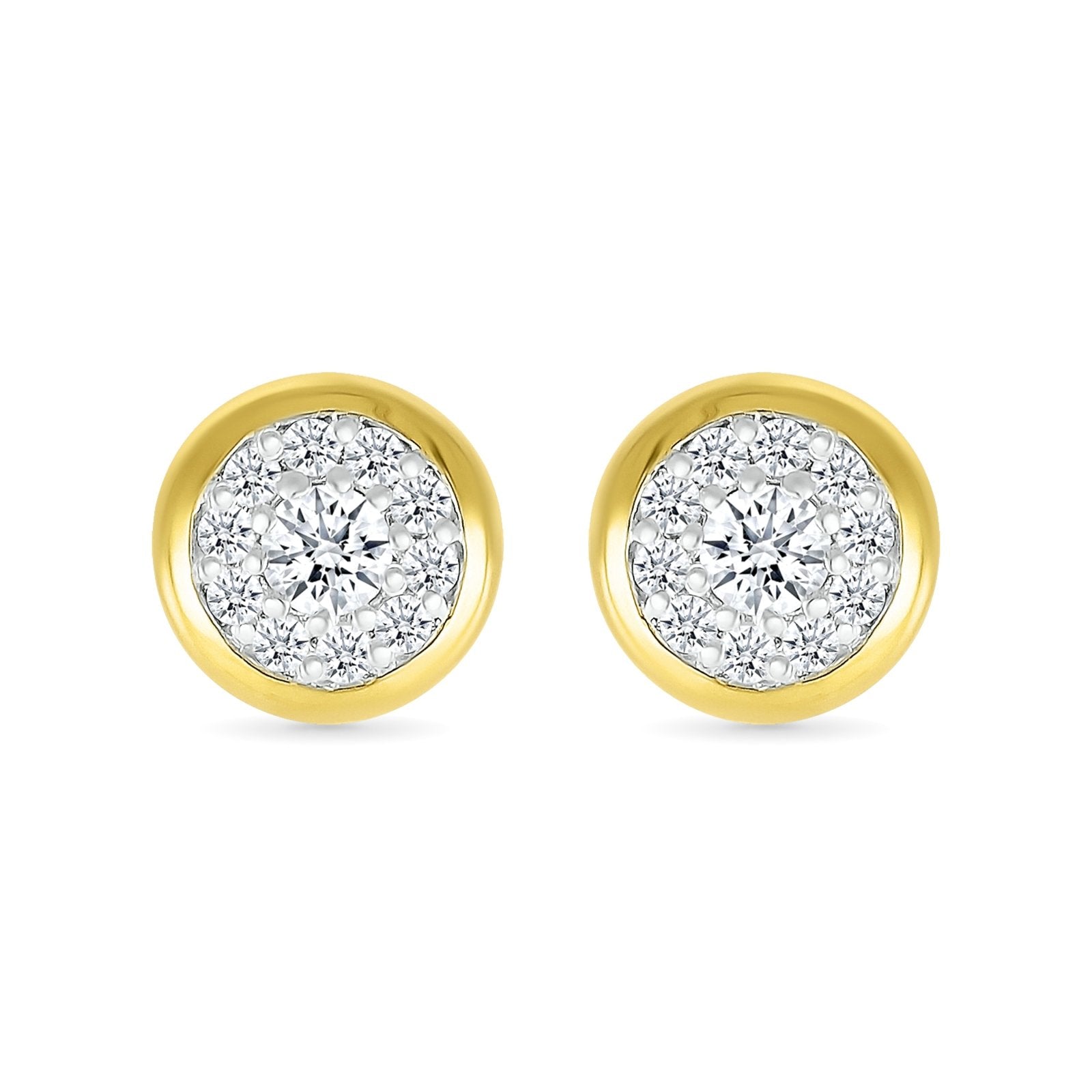 10k Yellow Gold Round Diamond Illusion Stud Earrings for Women - Perfect for Everyday Wear, Parties & Special Occasions